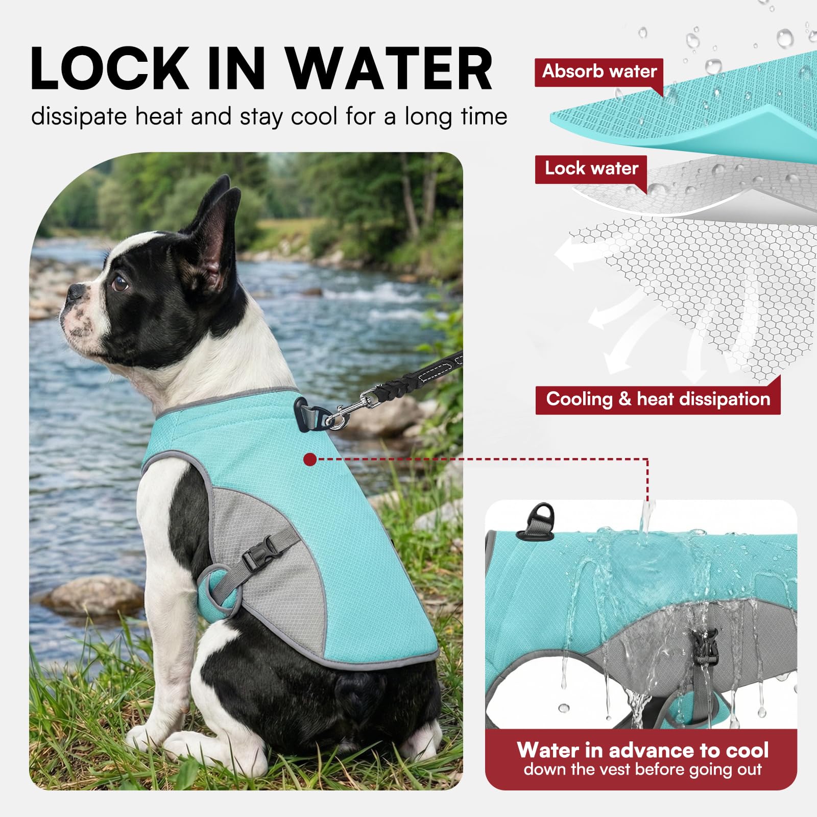 Preferhouse Dog Cooling Vest for Medium Dogs, Dog Cooling Jacket with Mesh and D Ring, Pet Reflective Stripe Jacket for Summer, Blue-M - 4
