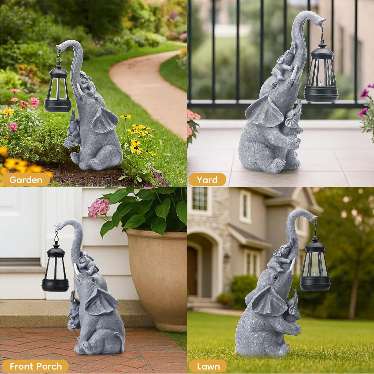 Solar Outdoor Garden Decor, Elephant Statue with Lantern for Patio, Yard Ornament and Lawn Decoration, Birthday Housewarming Gift for Mom, Wife, Grandma