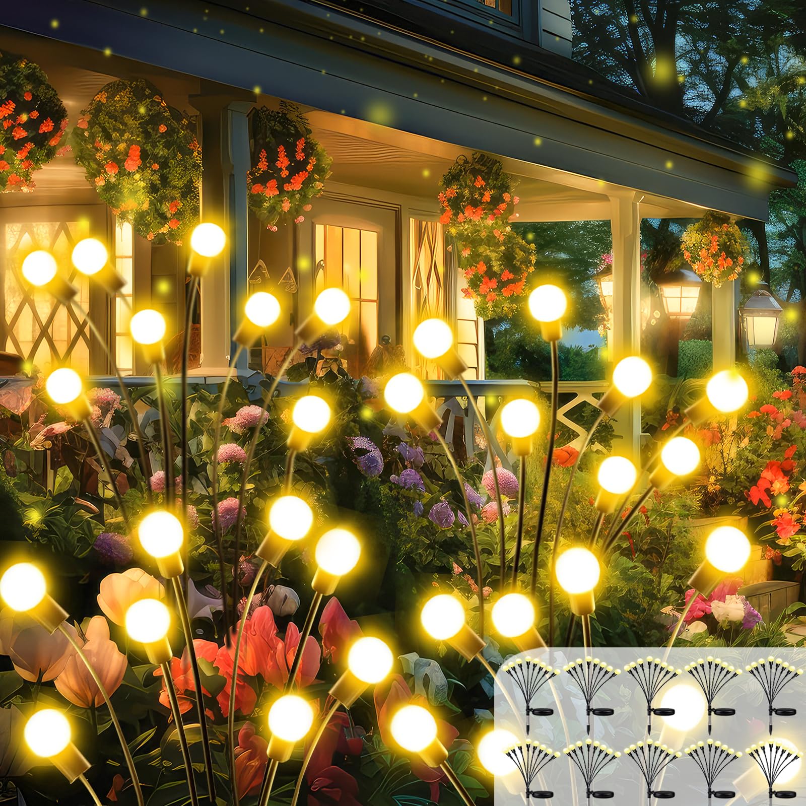 2026 Upgraded Solar Lights Outdoor, 10 Pack Solar Gartenleuchten mit 2 Modi, Glühwürmchen Lichter Außen Wasserdicht, Schwung durch Wind, Twinkle Glühwürmchen Licht für Hof, Terrasse, Weg