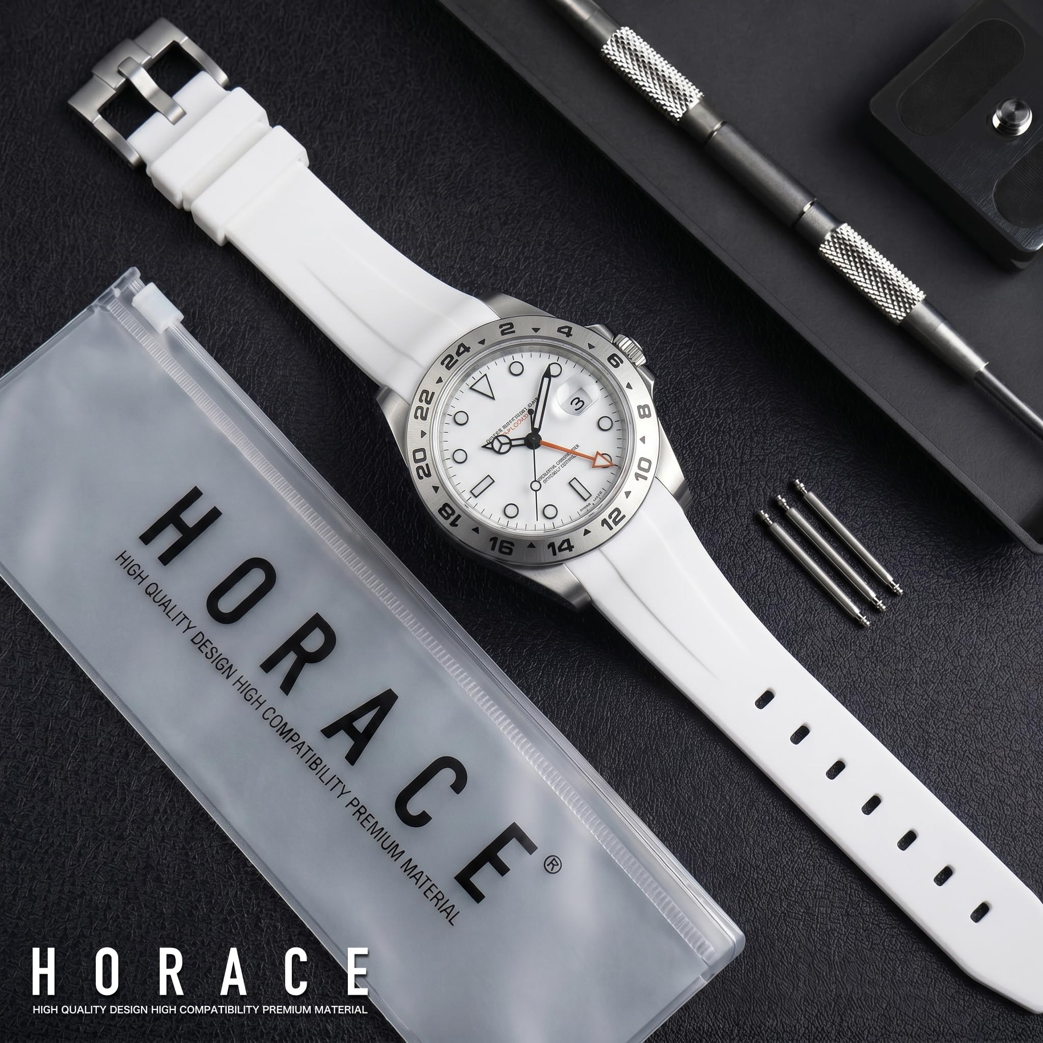 HORACE 20 mm Uhrenarmband aus Premium FKM Kautschuk – Flexibel, Wasserdicht & Langlebig – Kompatibel mit Rolex Explorer II 16570 40mm