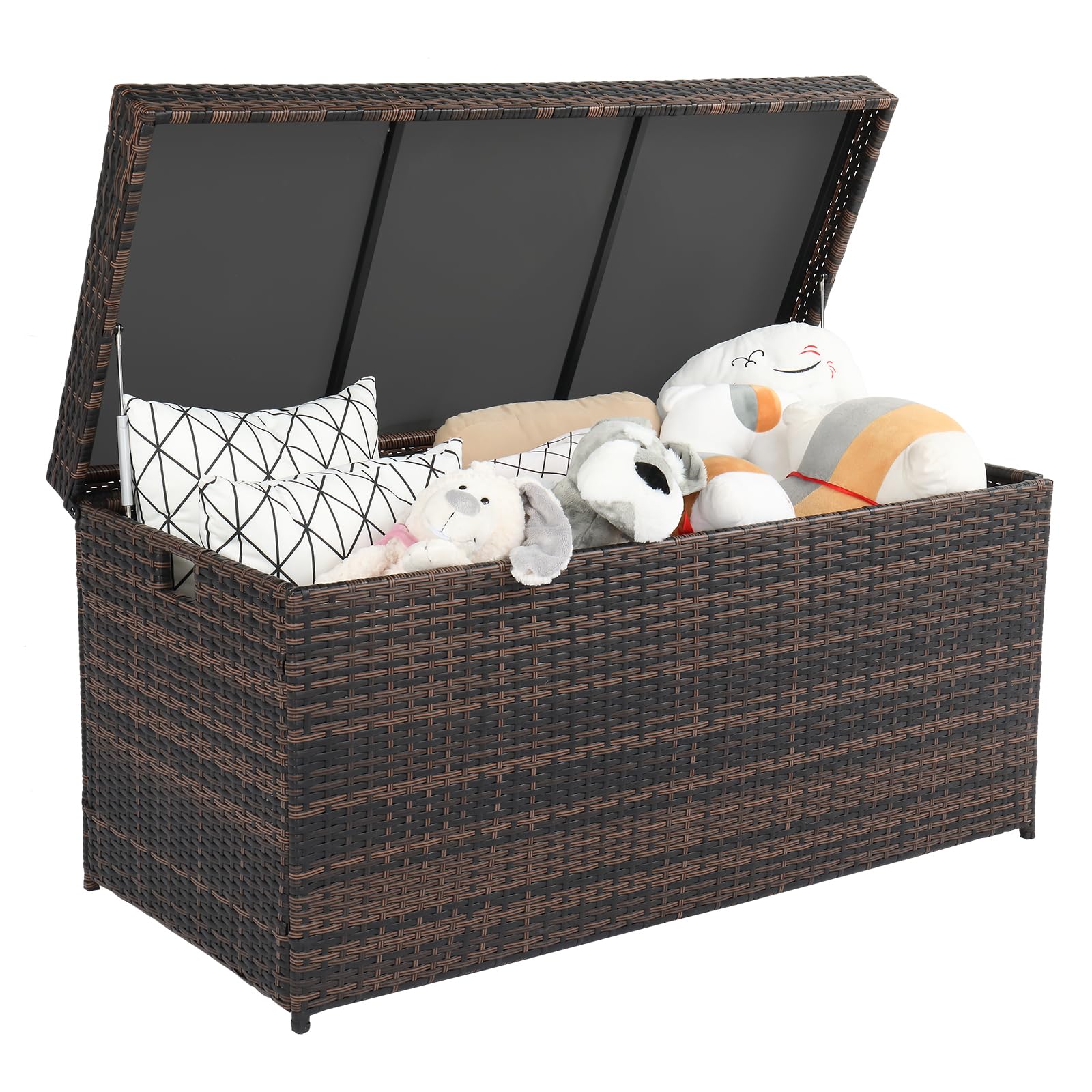 Coffre de rangement d'extérieur étanche 500 L aluminium polyrotin 130 x 60 x 65 cm résistant UV rouille marron