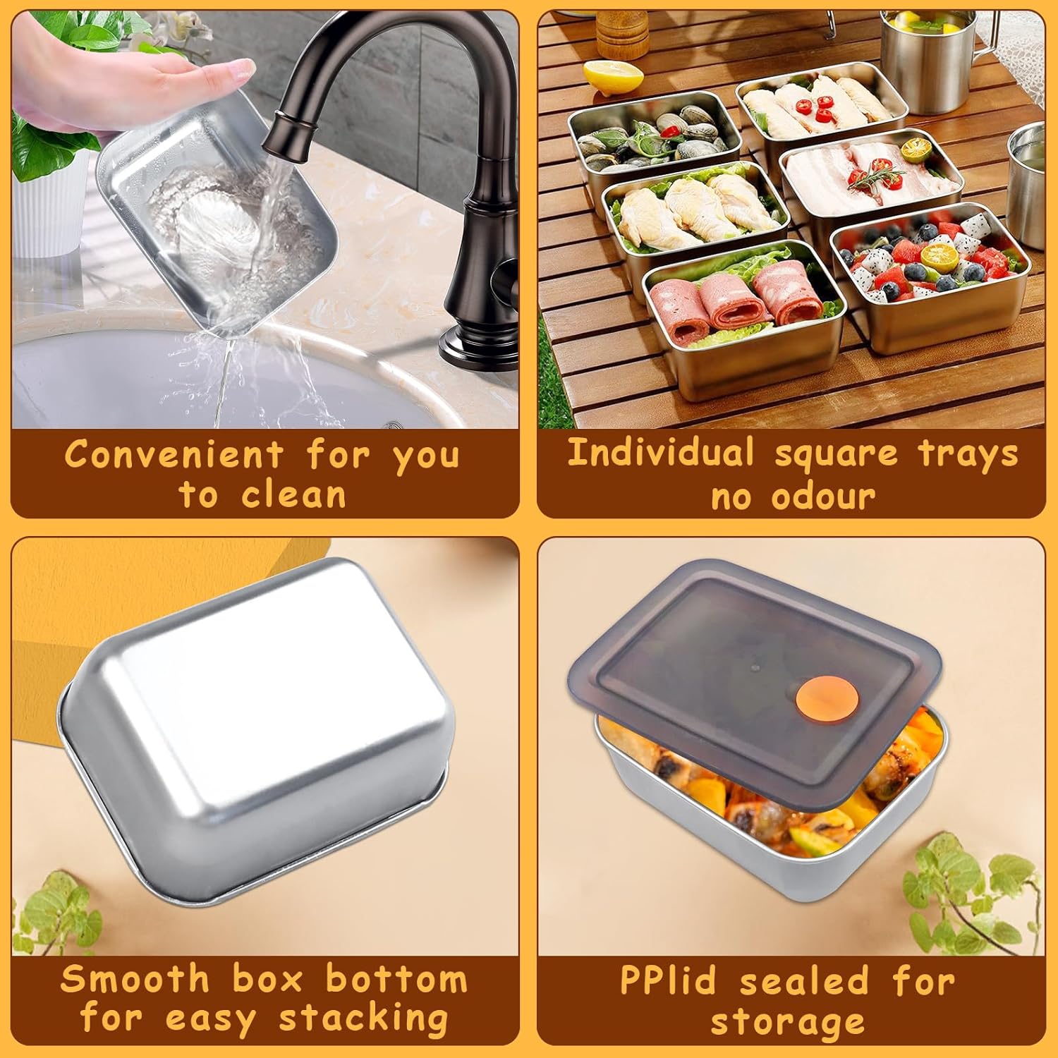 Waldeinsamkeit 12Pcs 316 Stainless Steel Food Storage Containers Airtight Lids 12oz Fresh-keeping Container Metal Refrigerator Container for Lunch Picnic Travel Leftovers Dishwasher Freezer Safe - Image 4