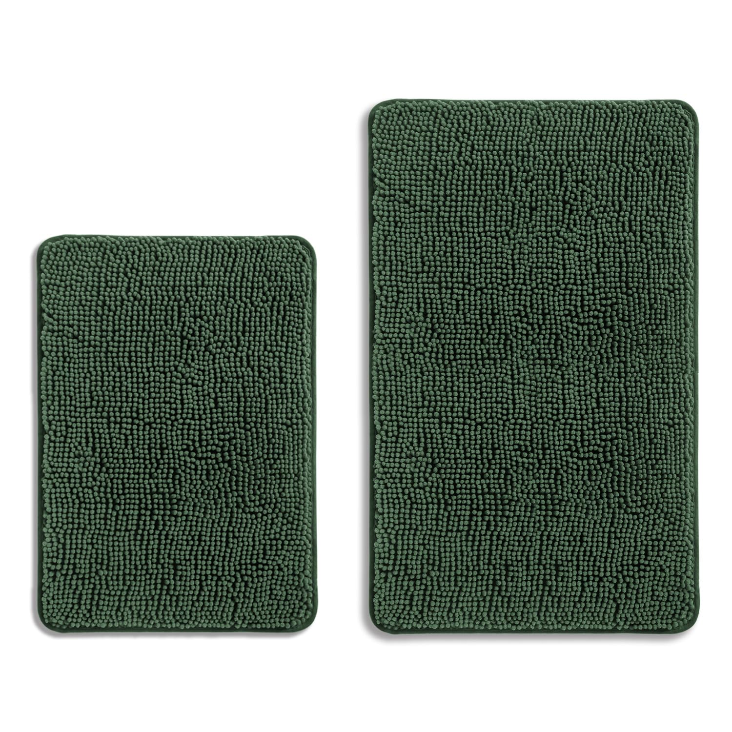 PureSwan Dark Green Bathroom Rugs Sets 2 Piece – Absorbent and Washable Bath Mat, Non-Slip, Thick Soft Chenille Bath Rugs for Bathroom Floor, Shower, Sink - 17" x 24"+20" x 32" — image 1