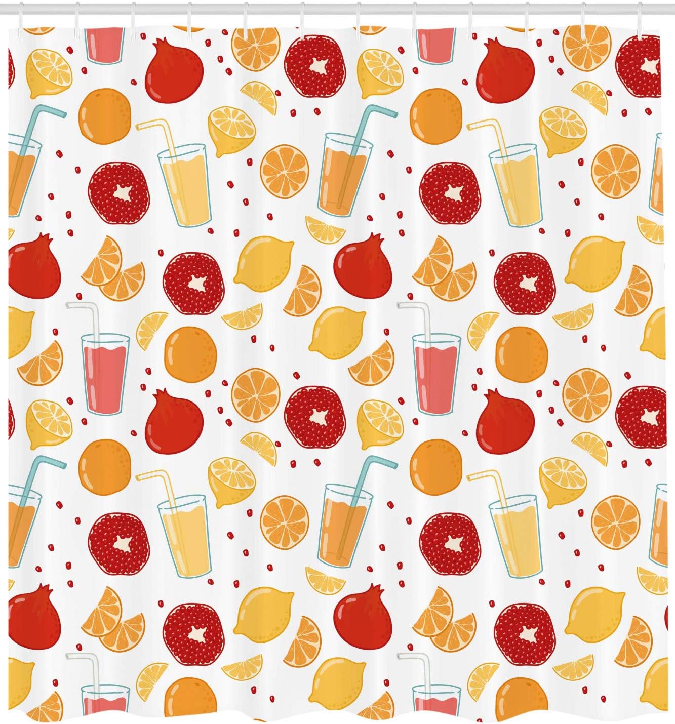 Ambesonne Modern Shower Curtain, Fruits Pomegranate Orange Juice Kitchen Lemon Yummy Food Illustration, Cloth Fabric Bathroom Decor Set with Hooks, 69" W x 70" L, Apricot Ruby