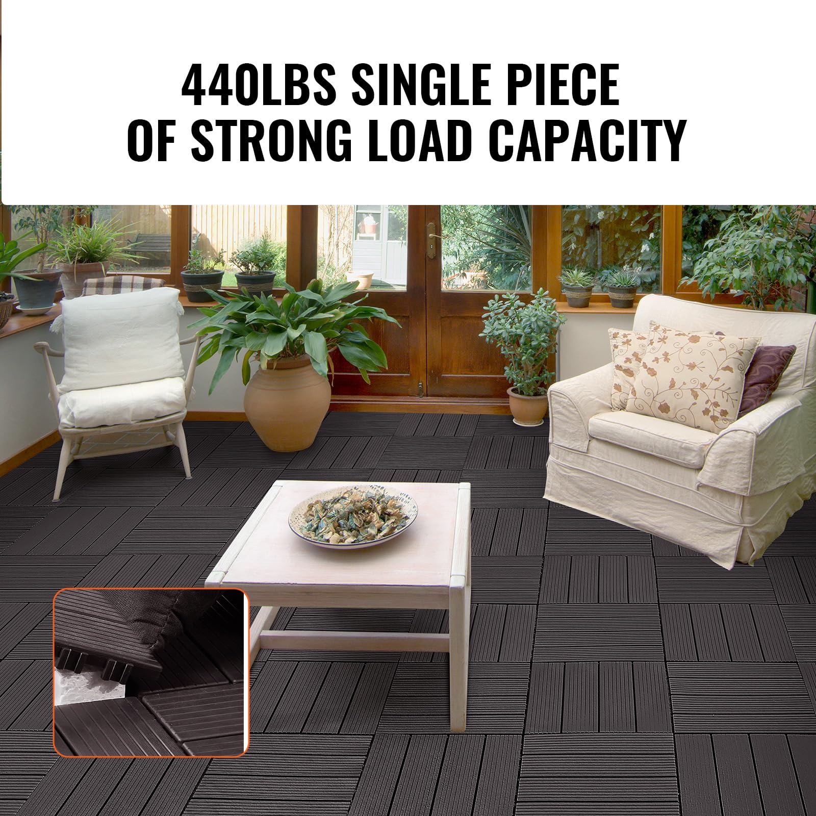 VEVOR Dalles de Terrasse Emboîtables, Lot de 10, Revêtement de Sol Plastique Imperméable, 300x300 mm, 9290 c㎡, Utilisation par Tous les Temps, pour Porche, Piscine, Balcon, Arrière-cour, Marron Foncé