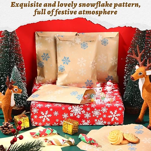 Miniatura 4 de Cholemy 200 bolsas de regalo de copo de nieve de Navidad de invierno con 200 calcomanías de sellado de copos de nieve, bolsas de regalo de papel de