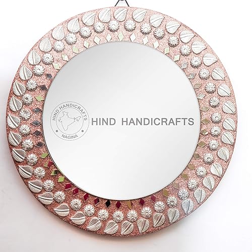 Miniatura 1 de Hind Handicrafts Espejo de pared redondo de madera marrón de 12 pulgadas, espejo redondo mediano, espejo de acento rústico para baño, entrada,