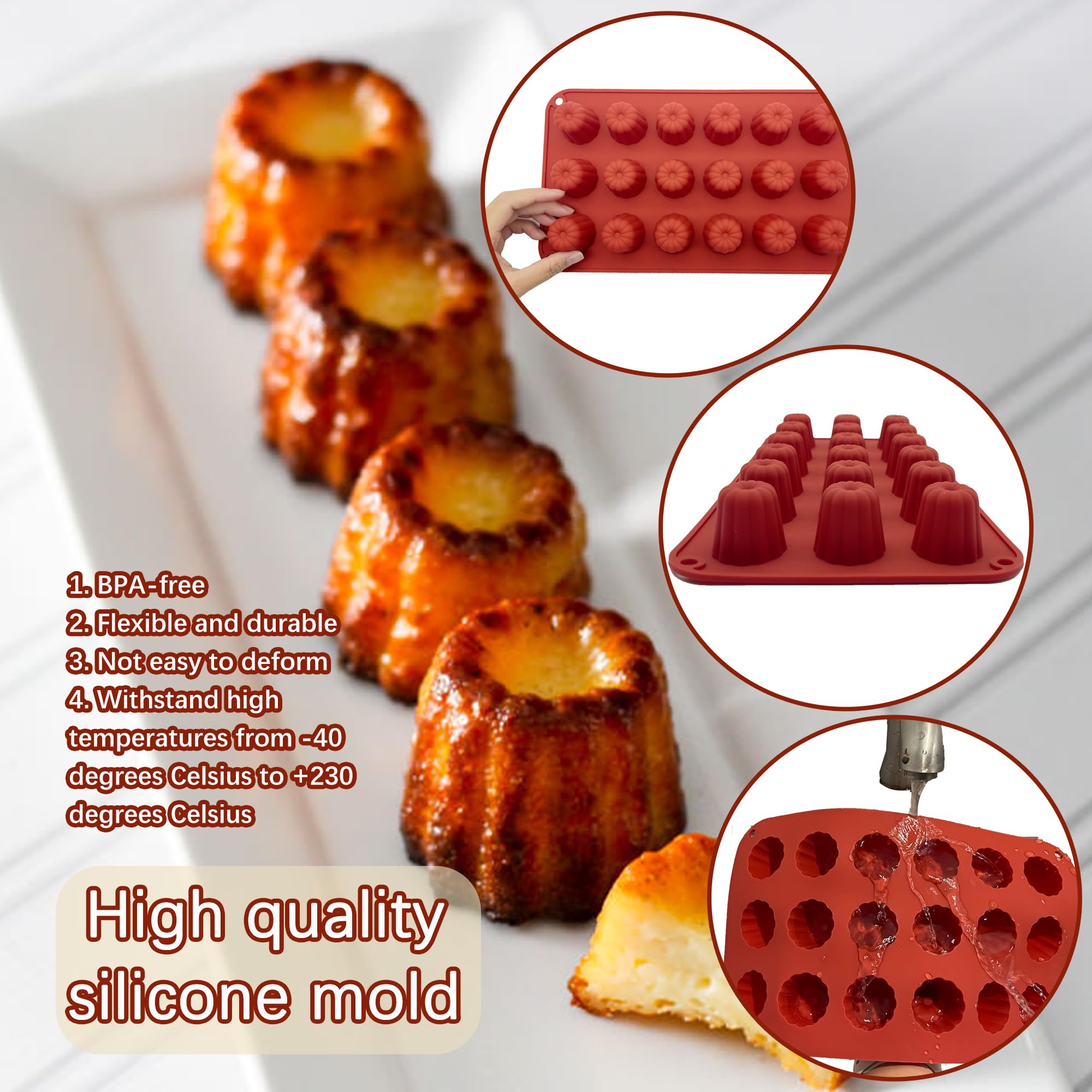 Moule Silicone Mini Cannelés 18 Cavités - Moule Canelés Antiadhésif Pour Pâtisserie