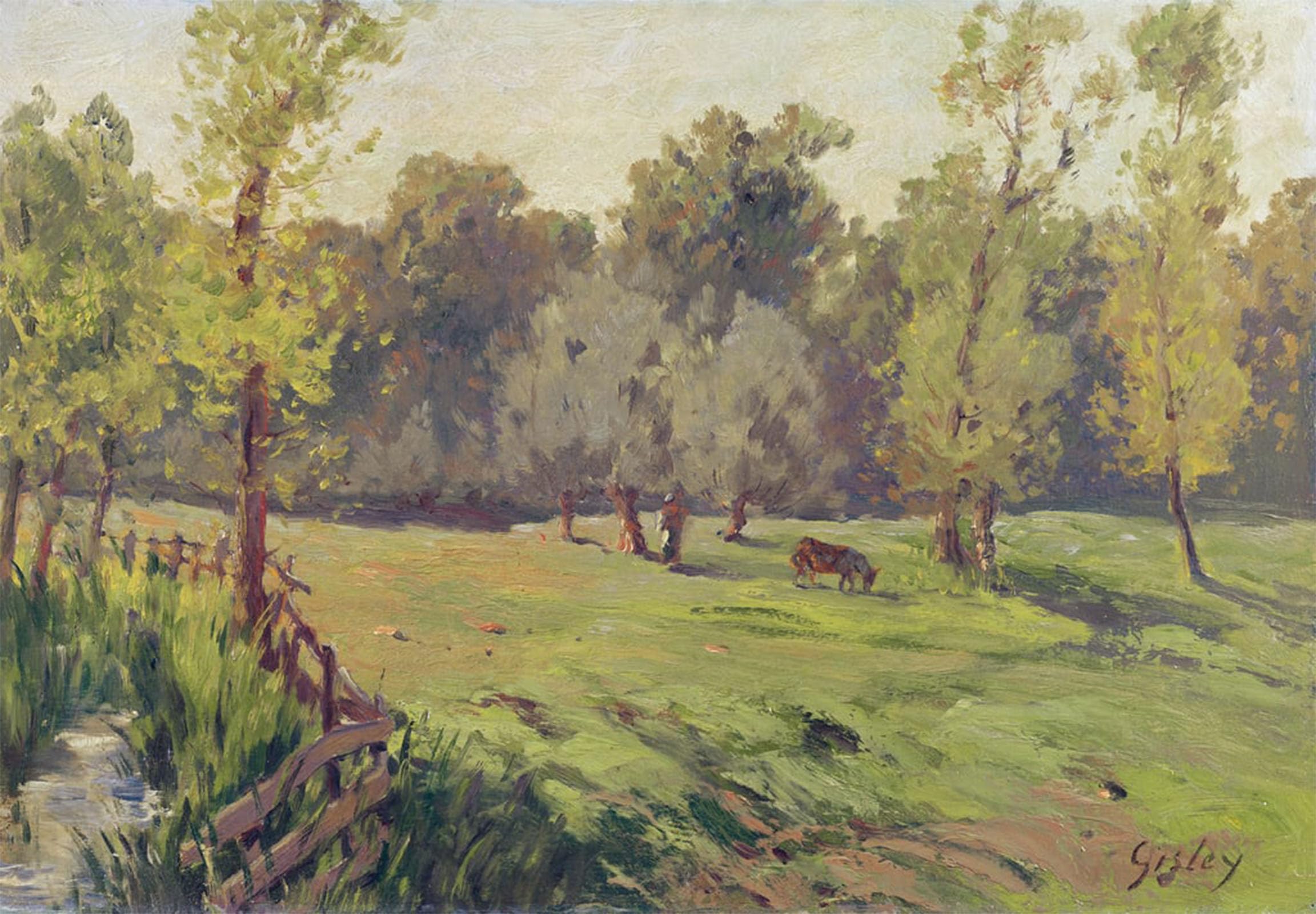 POSTERIIk Vintage Art Print Images Pictures Print a Pasture with a Stream and an Enclosure by Alfred Sisle Modern Colour Posters for Office Home Decor 60x90cm