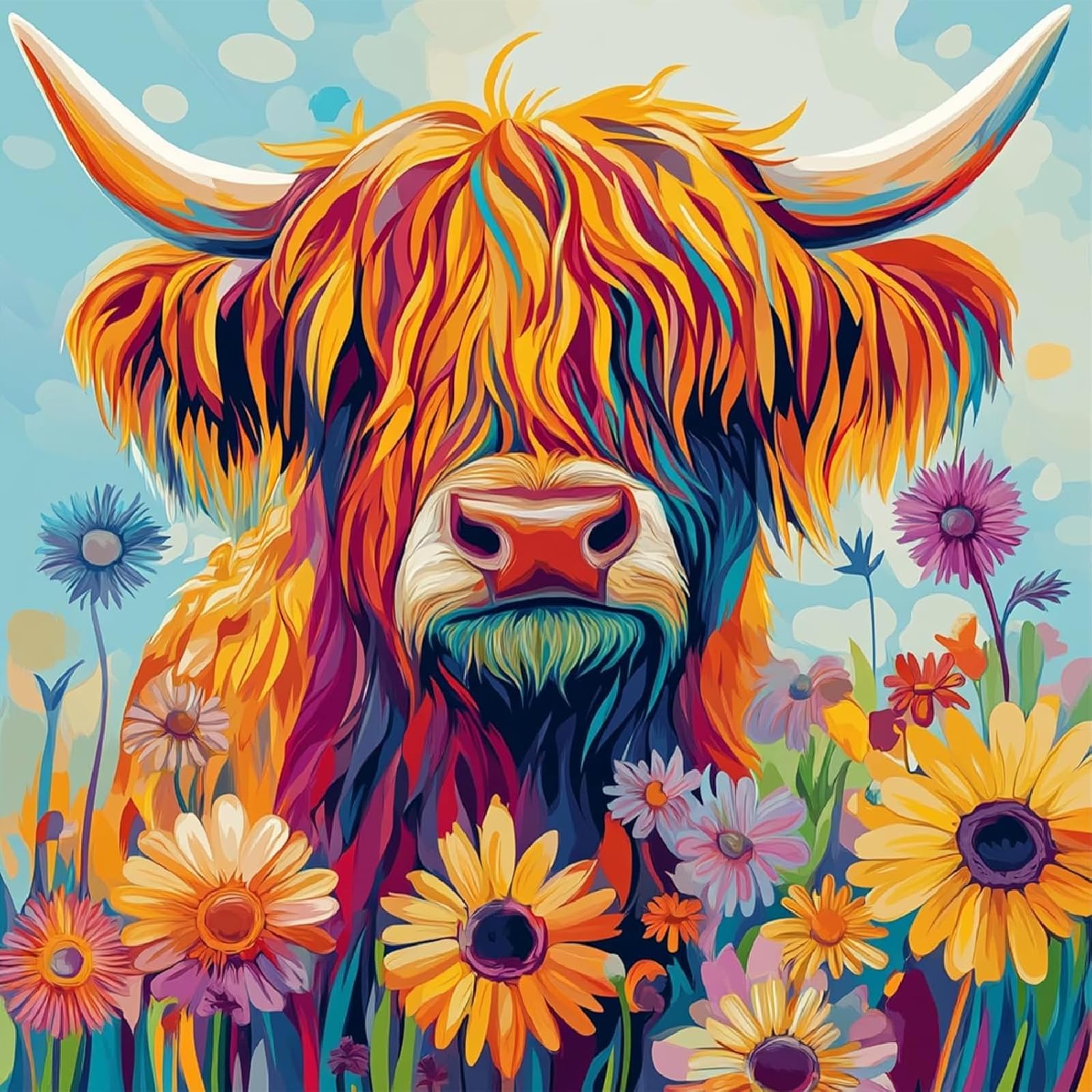 Jakener Paint by Numbers for Adults, Highland Cow Painting by Numbers for Adults Canvas Kits, Adult Paint by Numbers Kits Without Frame, DIY Acrylic Oil Painting for Home Wall Decor 14x14 inch