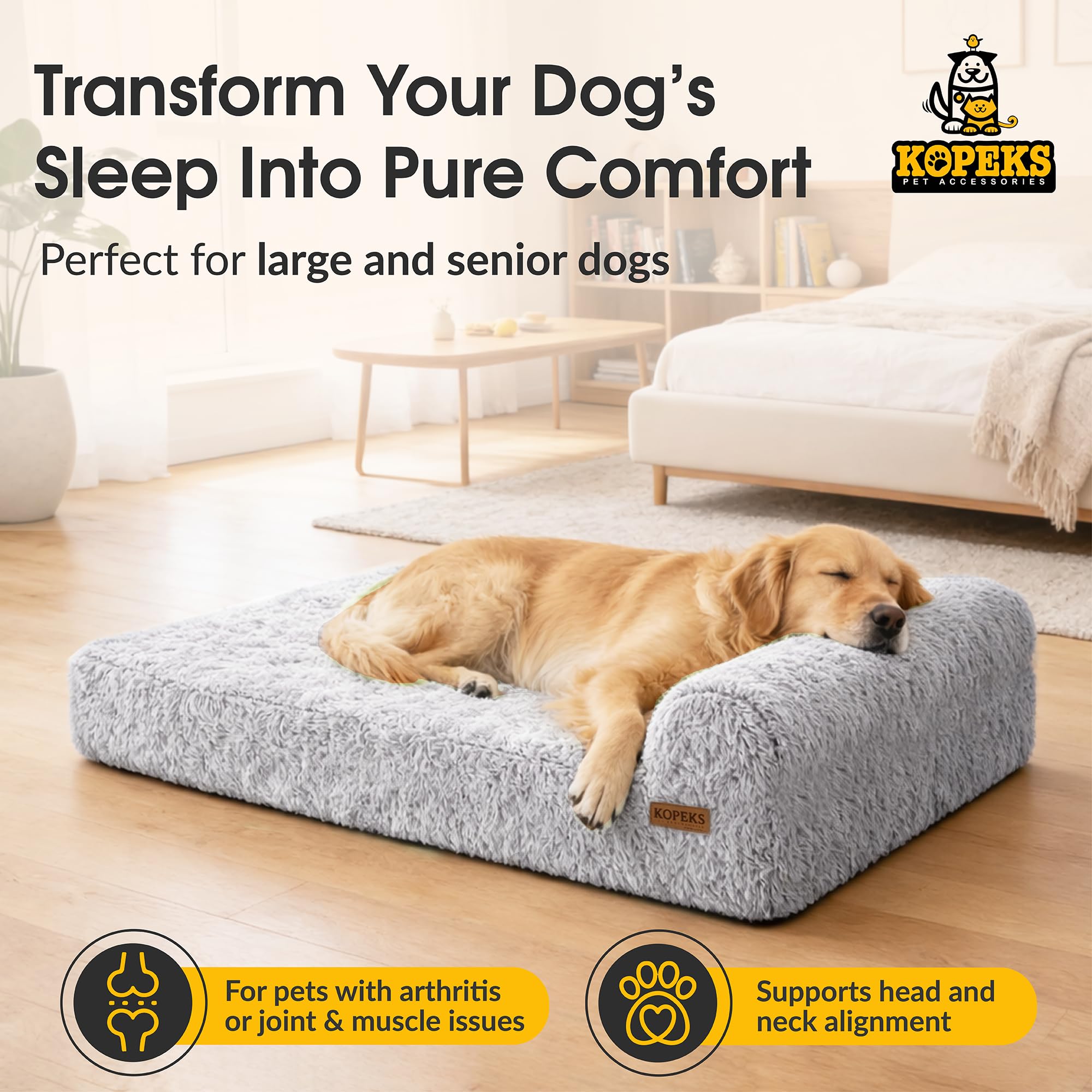 Amazon | ジャンボ 整形外科犬用ベッド - 厚さ7インチ 低反発素材