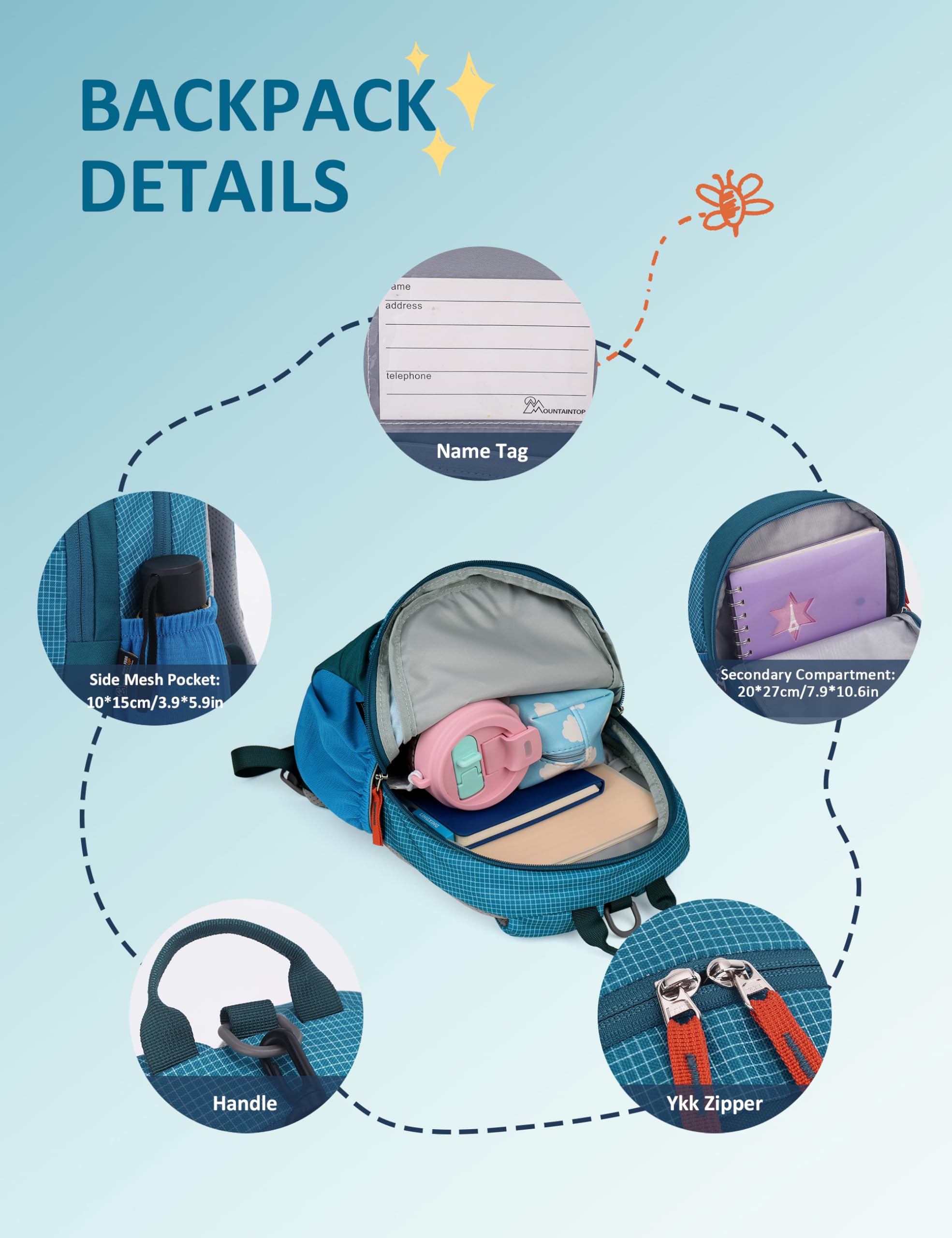 MOUNTAINTOP 5L Mini Sac à dos sac enfant voyage weekend école Cartable pour enfants Maternelle Filles Garçons