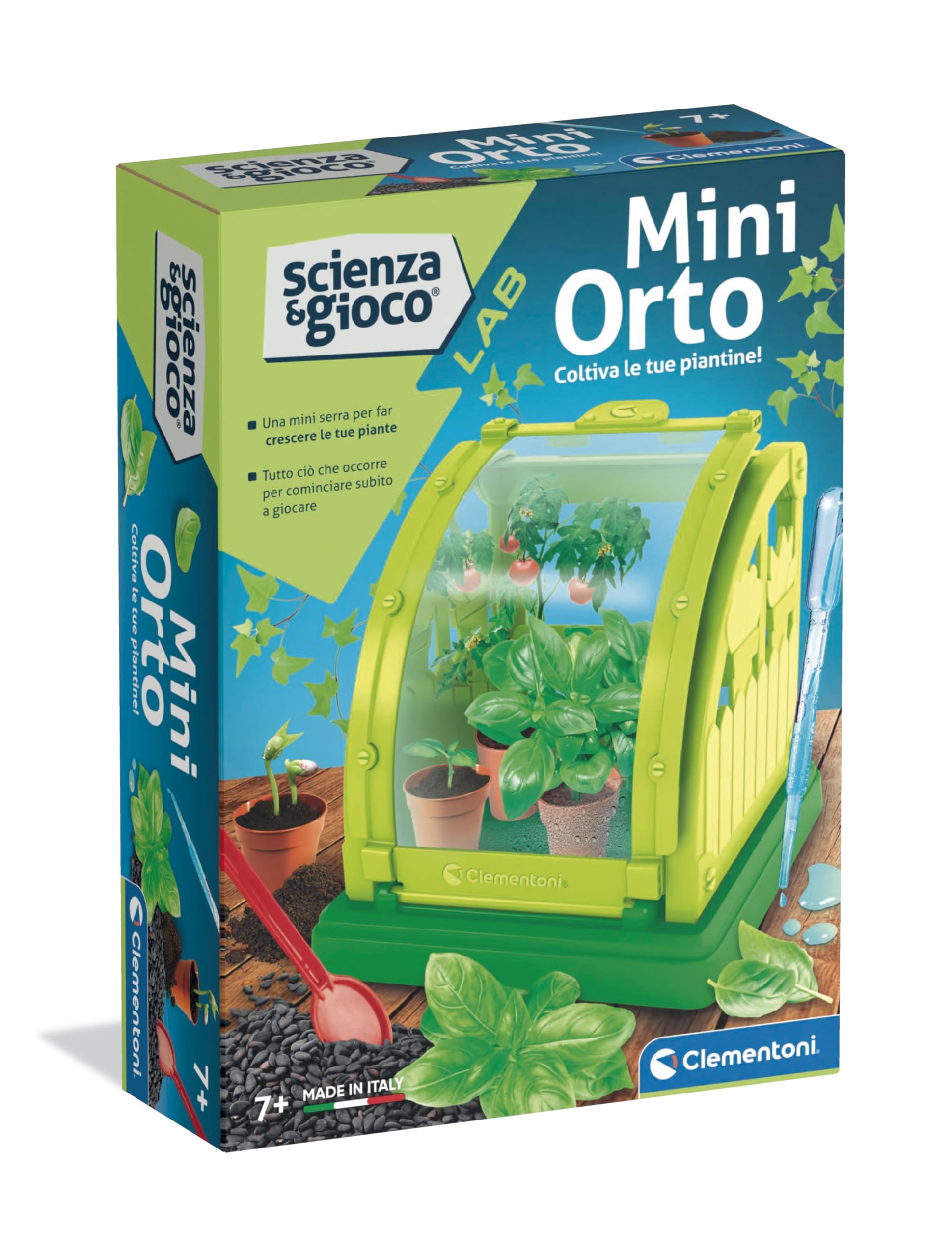 Clementoni Galileo Lab Mini Serra - Kit Botanica fai da te per bambini - Piante da coltivare con pentole, torba e semi - Giardino da interno con lembo per la cura di