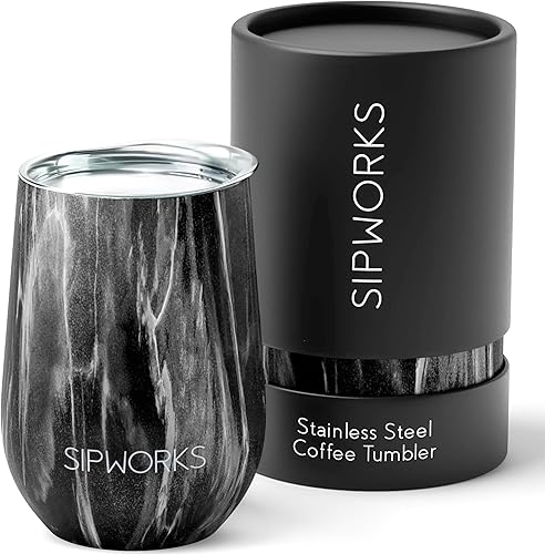 Sipworks Vaso de vino con tapa, vasos de acero inoxidable de 12 onzas con tapa extraíble y aislamiento al vacío de doble pared, a prueba de fugas, Sipworks Vaso de vino con tapa, vasos de acero inoxidable de 12 onzas con tapa extraíble y aislamiento al vacío de doble pared, a prueba de fugas,