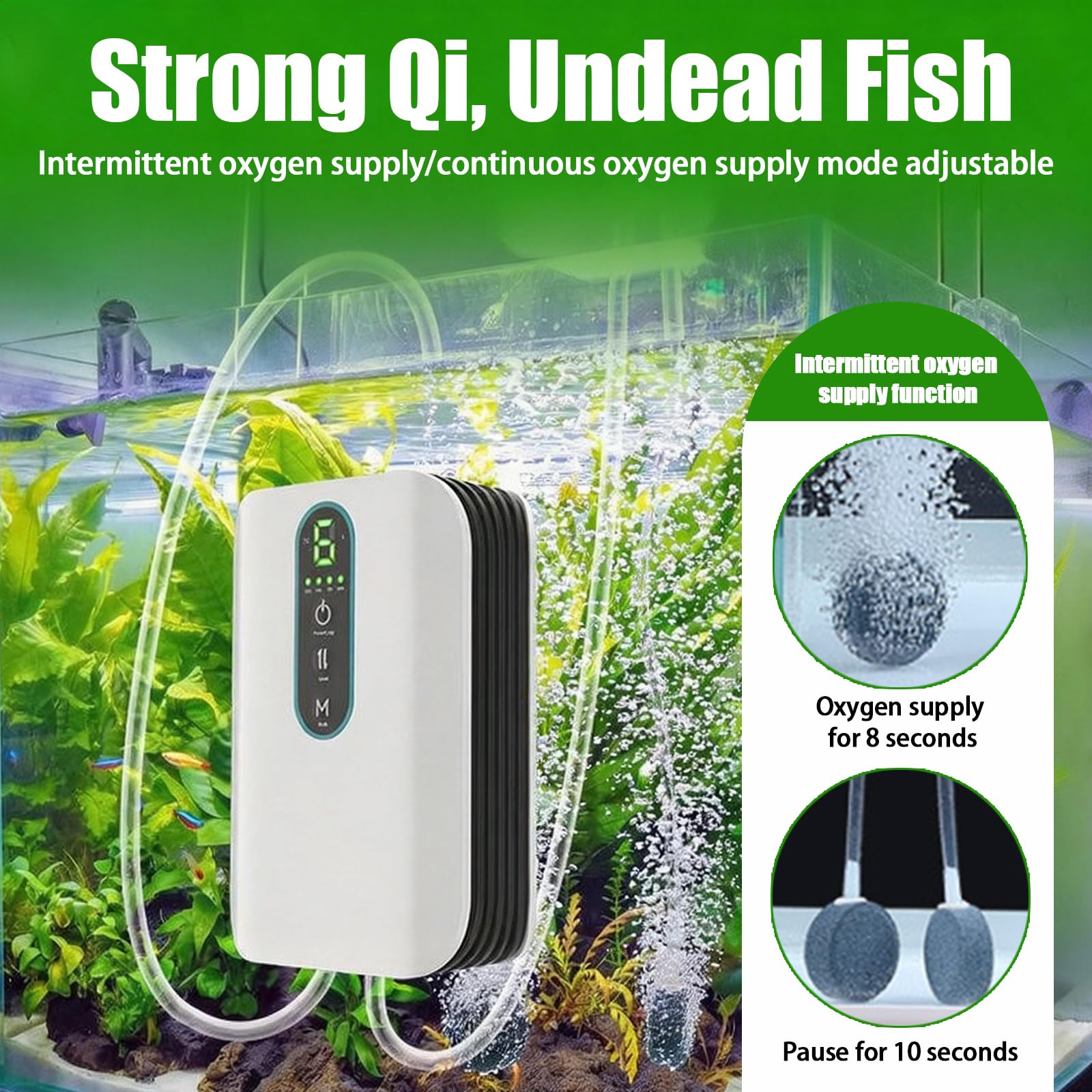 Pompe à air d'aquarium, rechargeable par USB, avec 1 sortie, 6 niveaux de débit d'air réglable, 3 l/min, aérateur portable, pompe d'aquarium pour aquariums, étangs de jardin, pêche en plein air