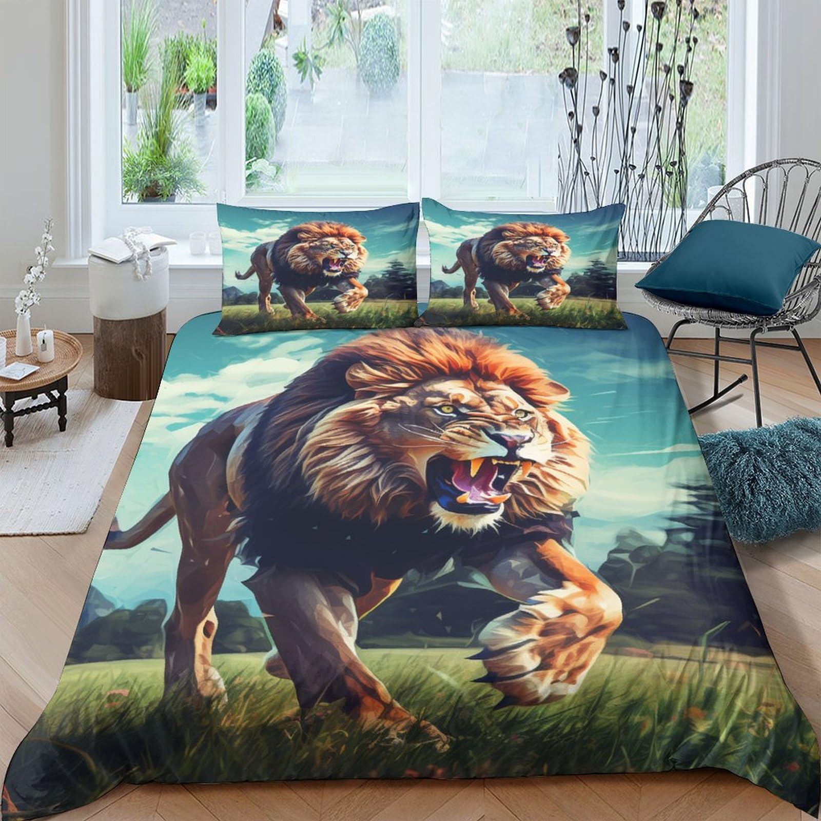Parure de lit lion 3D anti-plis en microfibre pour éliminer la corvée de repassage