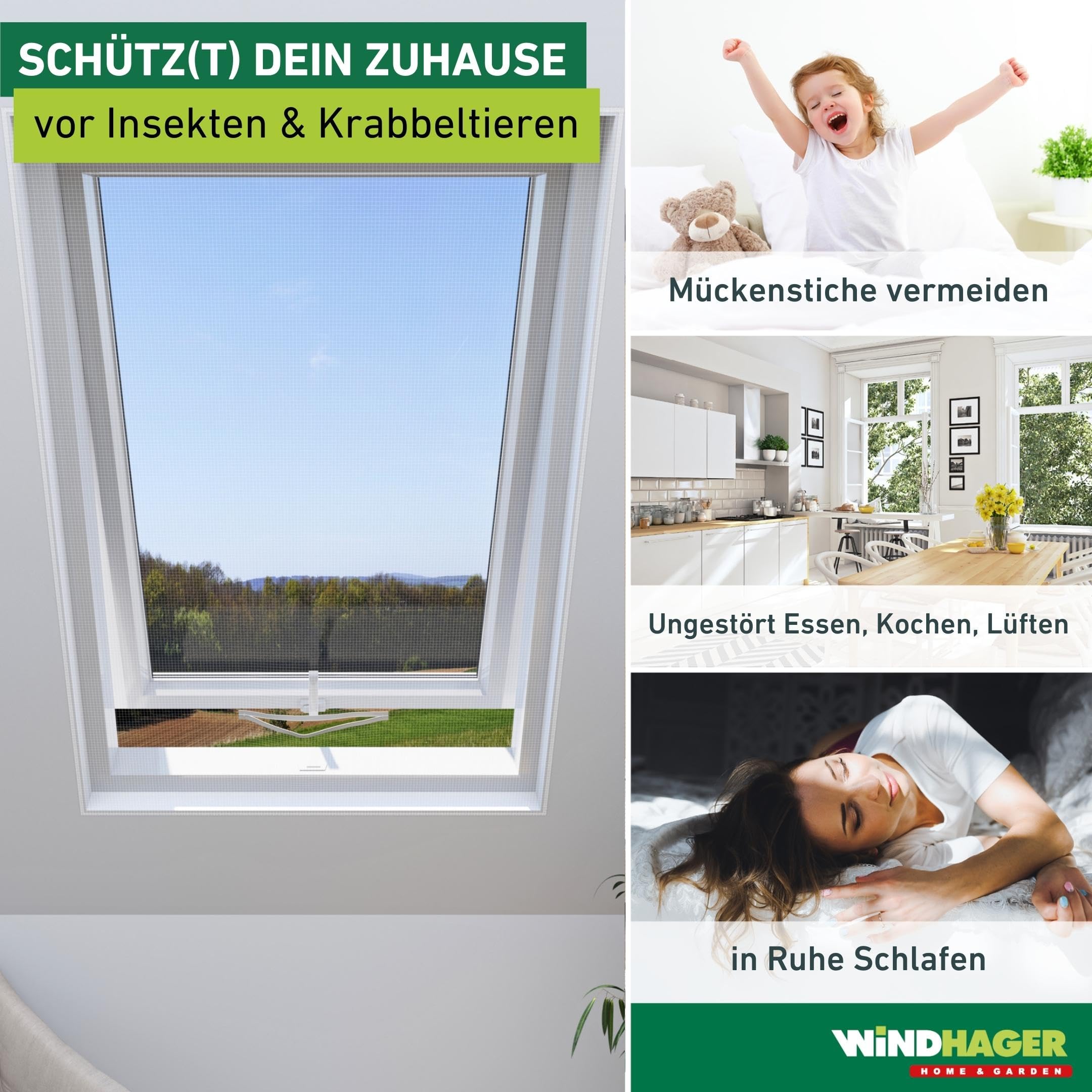 Windhager Insektenschutz Fliegengitter Insektenschutzgewebe für Dachfenster, Reißverschluss ermöglicht Durchgreifen, inkl. Selbstklebenden Montage-Klettband, weiß, 130 x 150 cm (Packung mit 5)