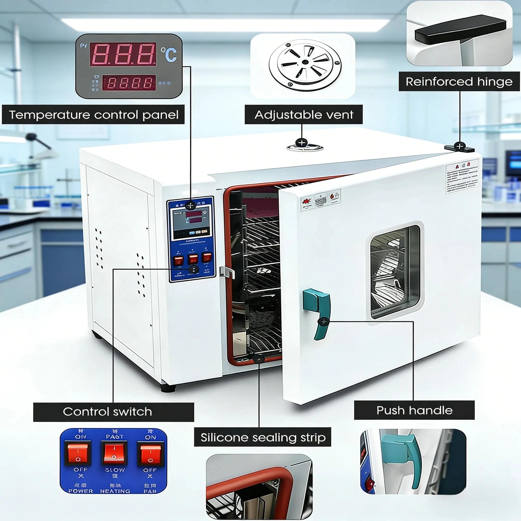 Forno Essiccatore Sotto Vuoto 16L 43L, Forno Laboratorio Industria 50-300℃, Vacuometro Integrato, Controllo Digitale, 500W - 800W(16L)