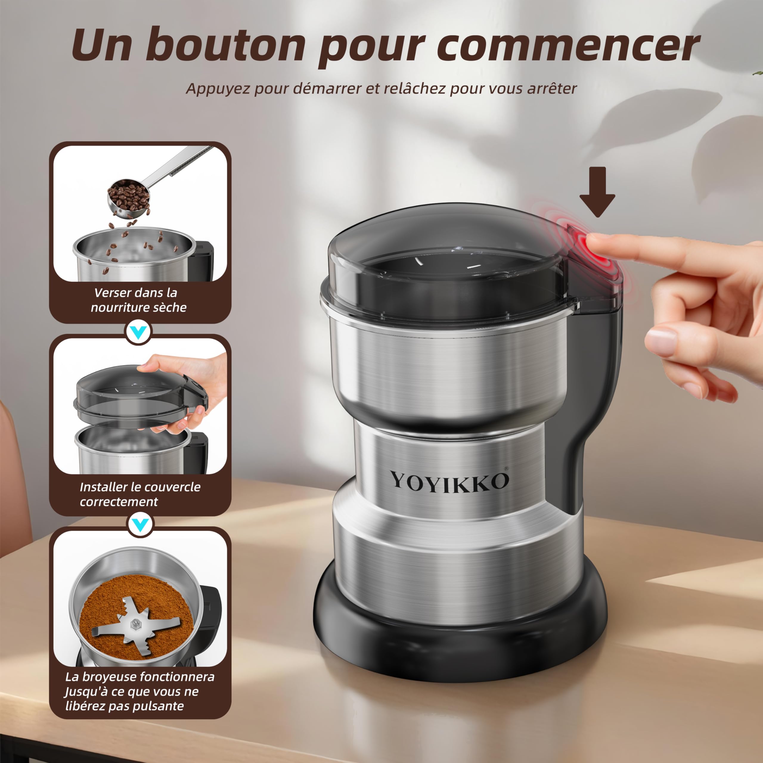 Moulin à café électrique multifonction, Macinacaffè, Machine à café réglable pour Espresso/Gocciolamento/Expédition. Macinacaffè Pour café, épices et autres aliments (argent-148)
