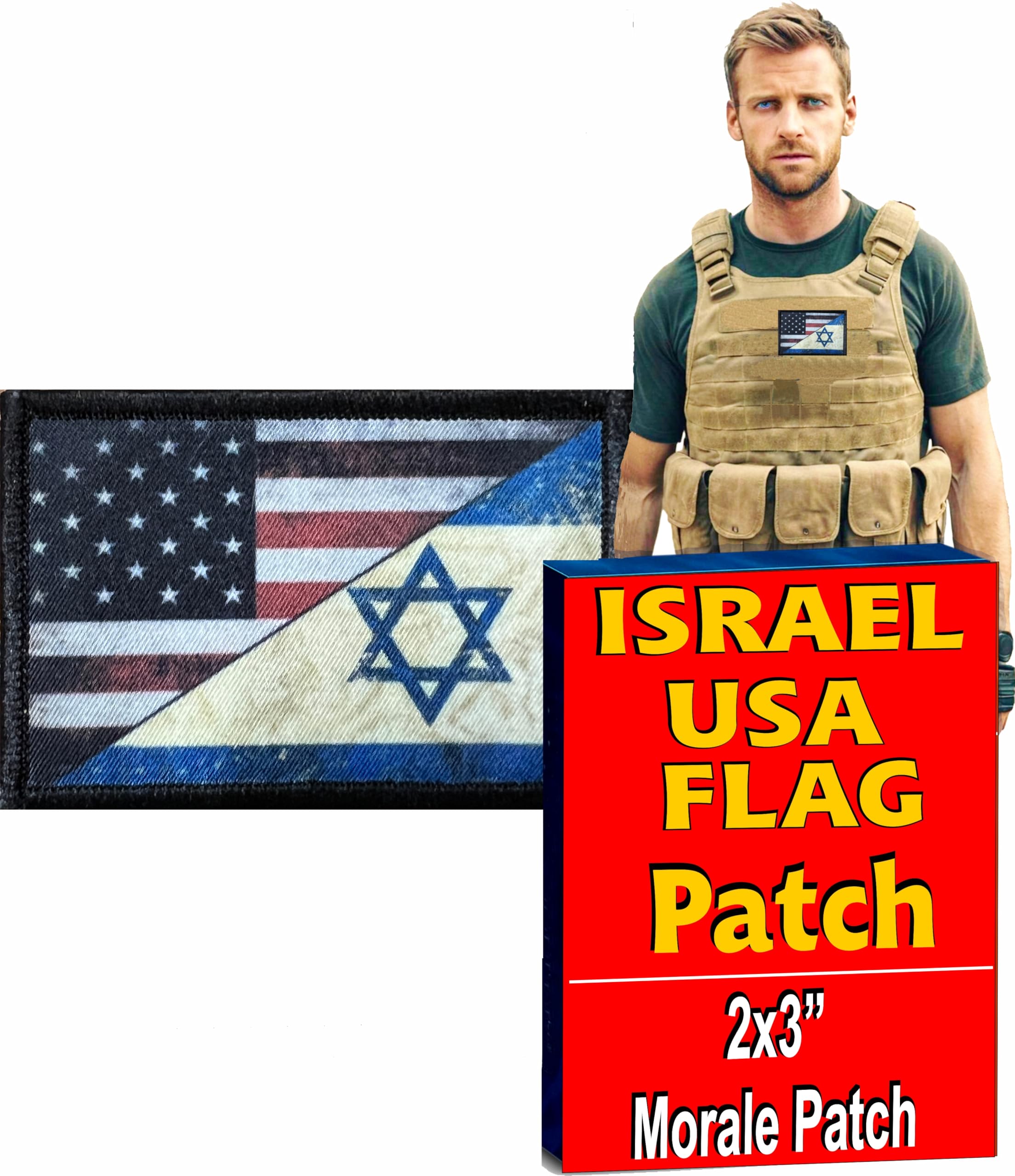RedheadedTshirts Israel USA Distressed Flags Patch - 2x3 Hook and Loop Tactical Morale Patches for Backpacks, Plate Carriers, Vests, Operator Caps, Military Gear, Funny Patches, Tactical Accessories