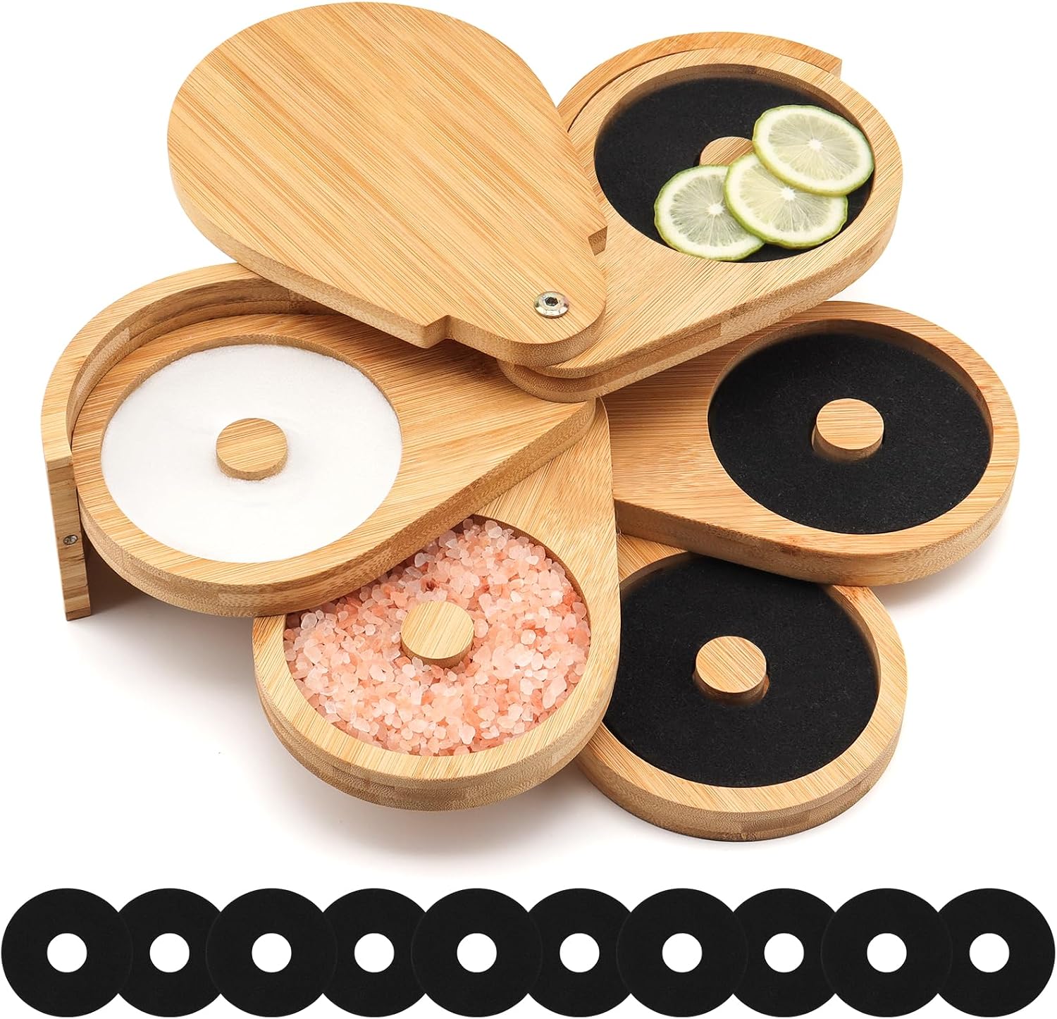Margarita Salt Rimmer Set – Bamboo 5-Tier Rotating Tray, 10 Sponges, Sugar/Tajín