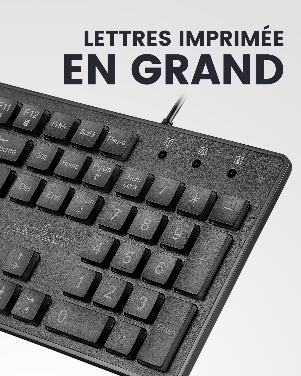 Perixx PERIBOARD-317 Clavier Rétroéclairé Filaire USB, Touches à Membrane, LED Blanche, AZERTY Français, Windows Compatible
