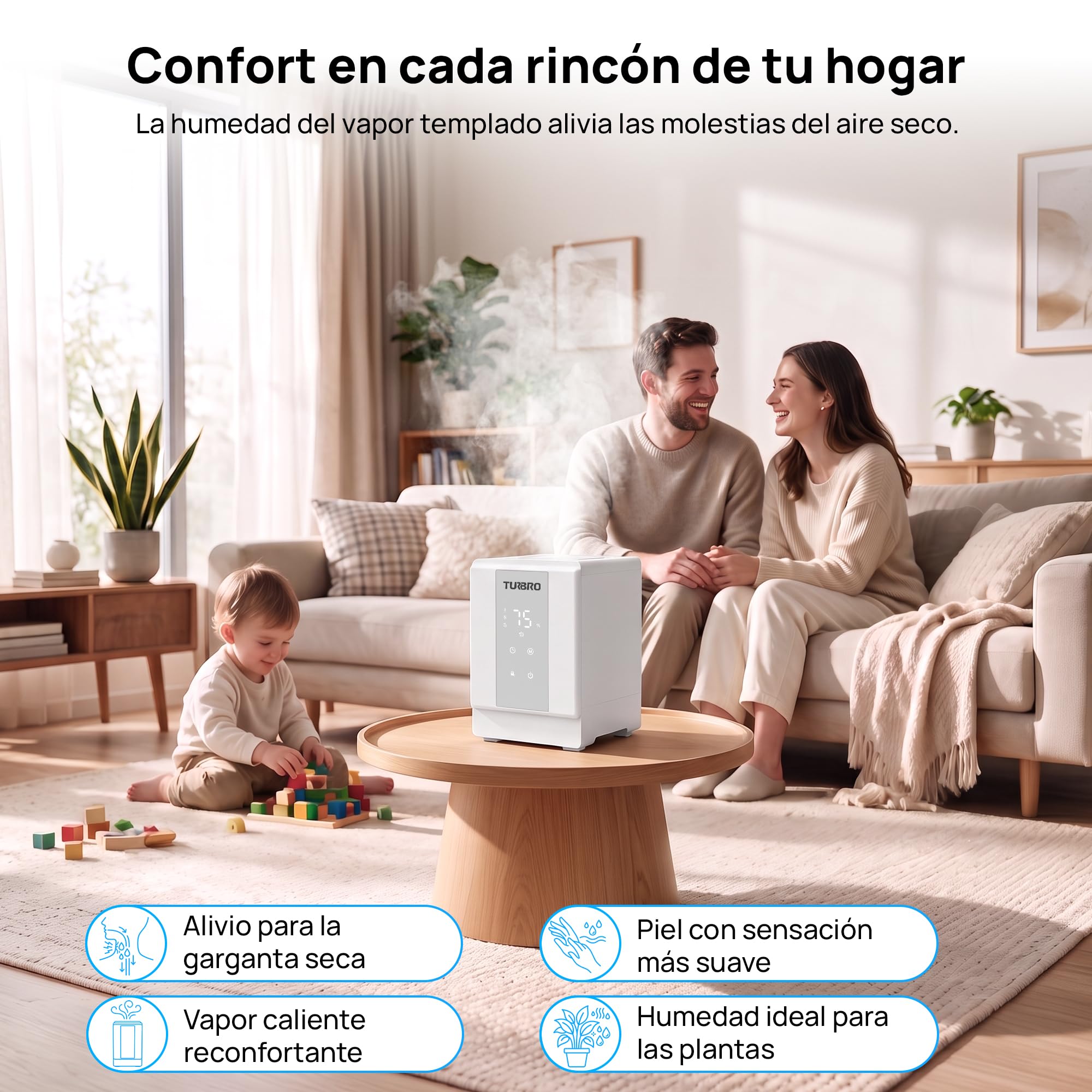 TURBRO 4L/1Gal 304 Stainless Steel Steam Humidifier, Warm Mist Humidifier for Bedroom Baby Nursery, 500 ml/h Output, Safe Dishwasher, Easy to Clean, GLS04