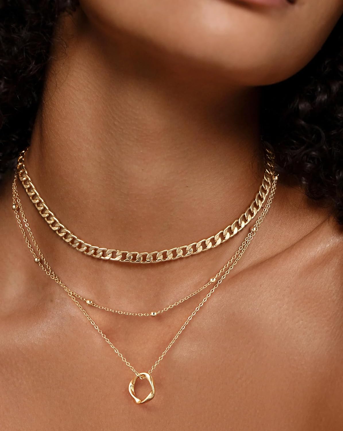 Layered Necklaces for Women，14K Gold Plated Twist Circle Pendant Dainty Paperclip Chain Necklace Stack Trendy Layering Stackable Chain Choker Set Minimalist Gold Jewelry Gift for Women - Image 3