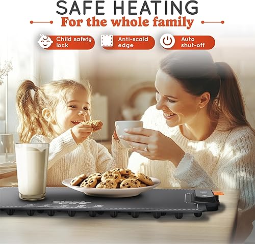 Miniatura 6 de Bandeja de calentamiento eléctrica, almohadilla de calentamiento de silicona enrollable para alimentos con 4 ajustes de temperatura, apagado