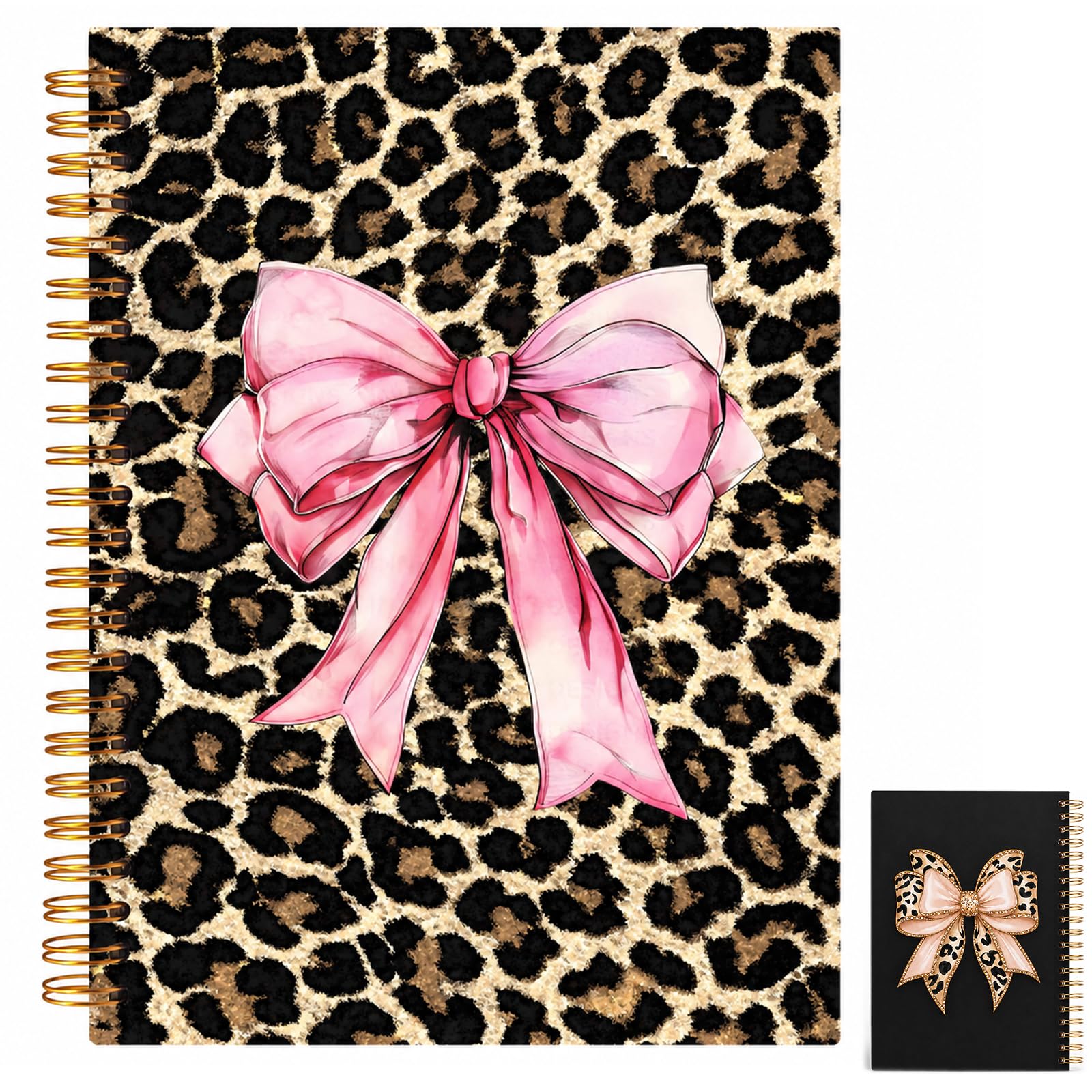 A5 Spiral Notebook, Different Bow Leopard Print Lined Notebook, 80 Pages