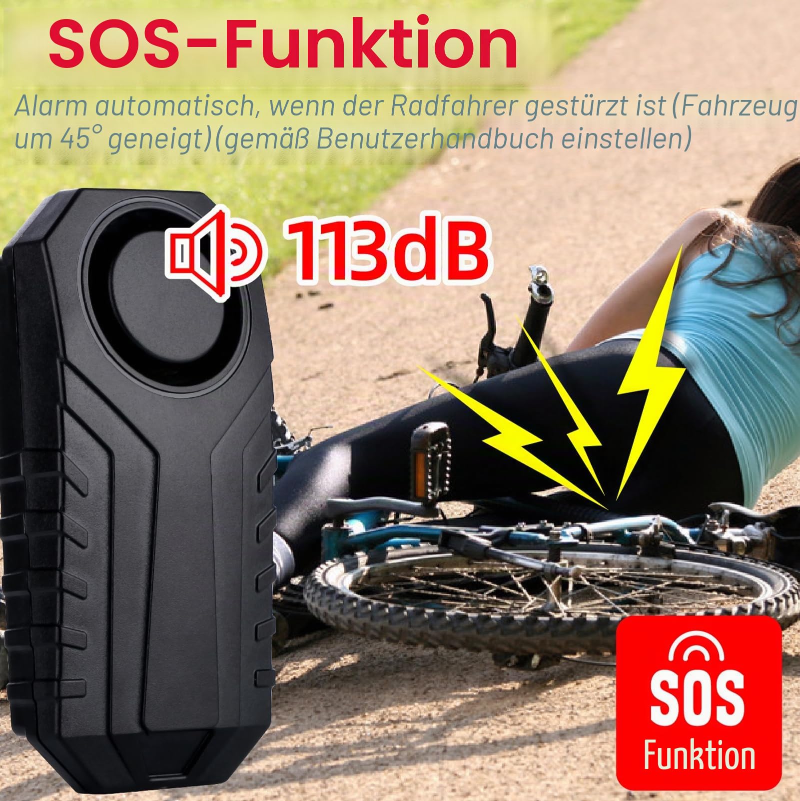 Mengshen Upgraded Fahrrad Alarm 113dB lauter wasserdichter drahtloser Motorradalarm mit Remote Anti-Diebstahl Vibration Motion Sensor für Radsport Sicherheit (4 Sensoren mit 2 Fernbedienungen)