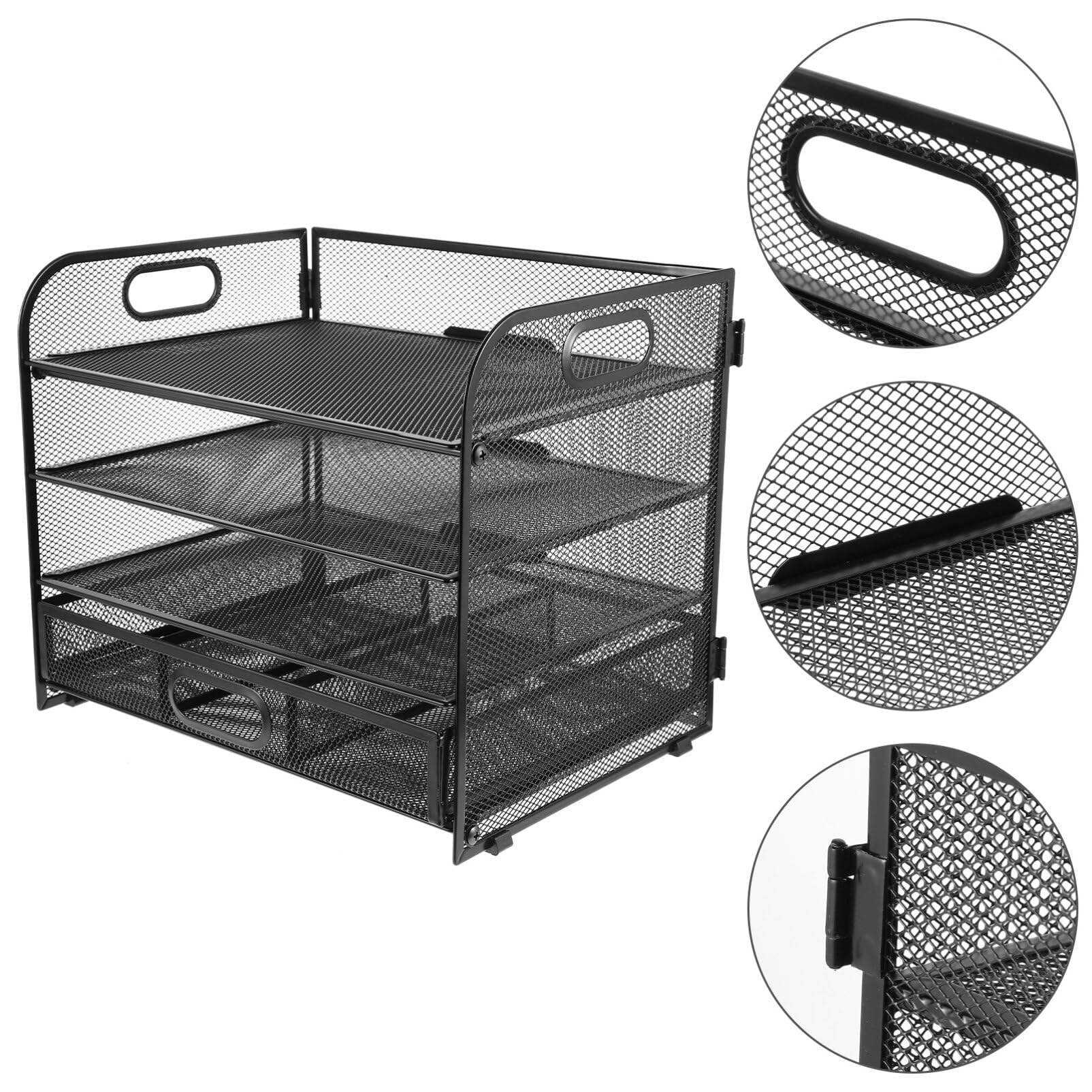 Organizzatore Documenti da Scrivania a 4 Livelli in Ferro Nero | Design Cassetto, Acciaio al Carbonio, Stile Minimale e Semplice, per Archiviazione Ordinata dei Fogli