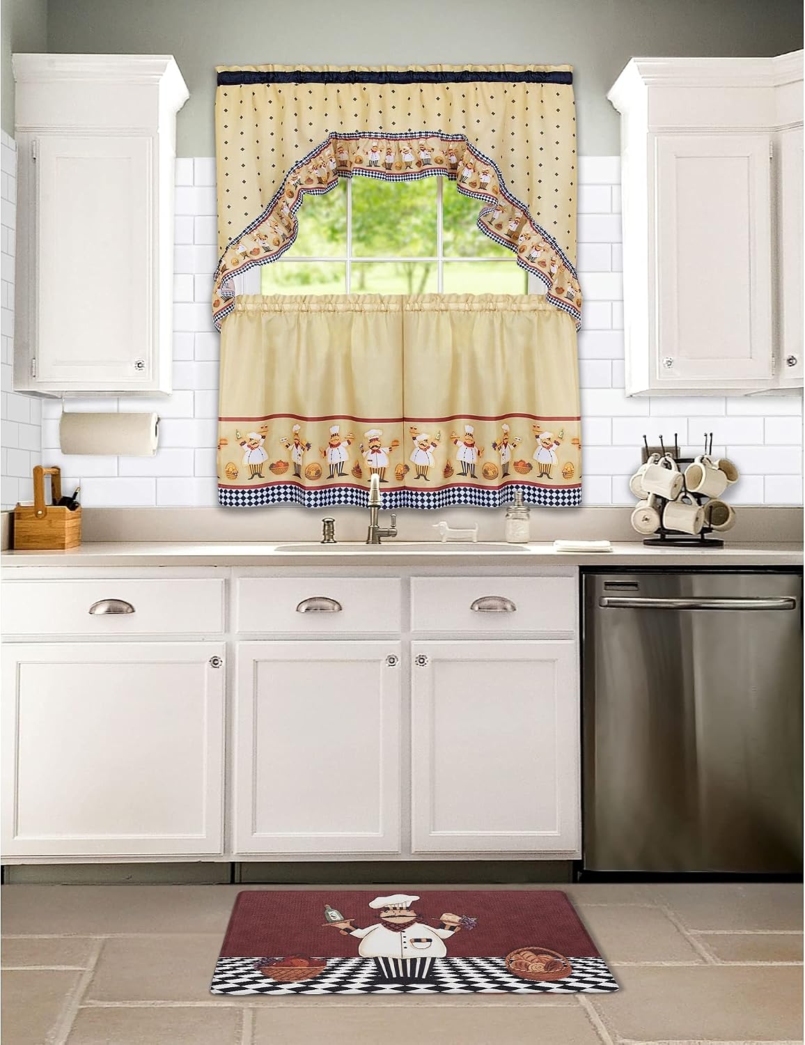 "Ergode Decorative Anti-Fatigue Mat | Relieve Back & Leg Discomfort | Enhance Aesthetic Appeal | Complements Cucina Printed Tier & Swag Set"
