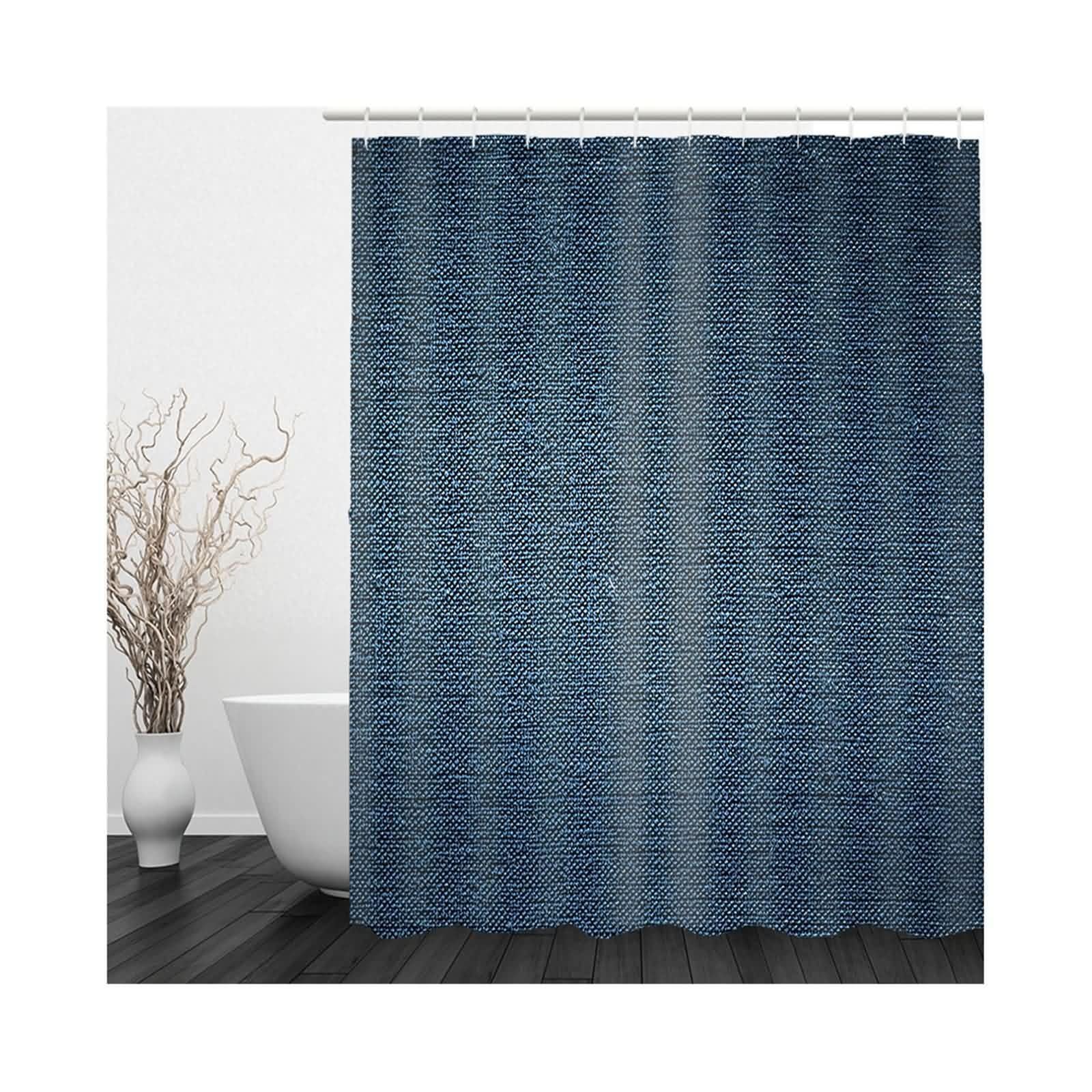 Rideau de douche bleu marine lavable anti-éclaboussures en polyester avec anneaux