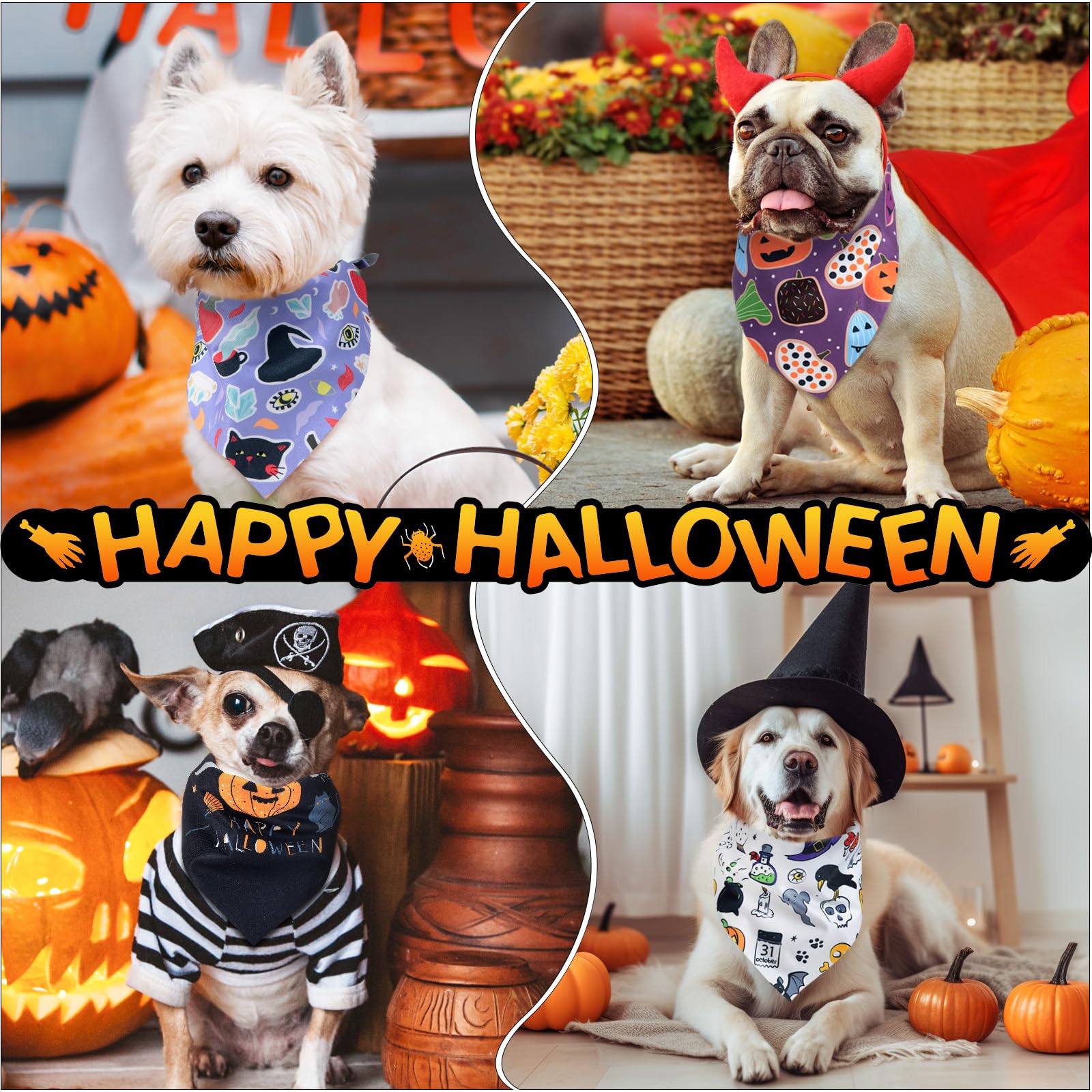 54 Stück Halloween Hund Bandanas, Halloween Dreieck Hund Schals Lätzchen Verstellbar Weich Urlaub Haustier Dreieck Schal Zubehör für kleine mittelgroße Hunde Welpen Katzen Haustiere