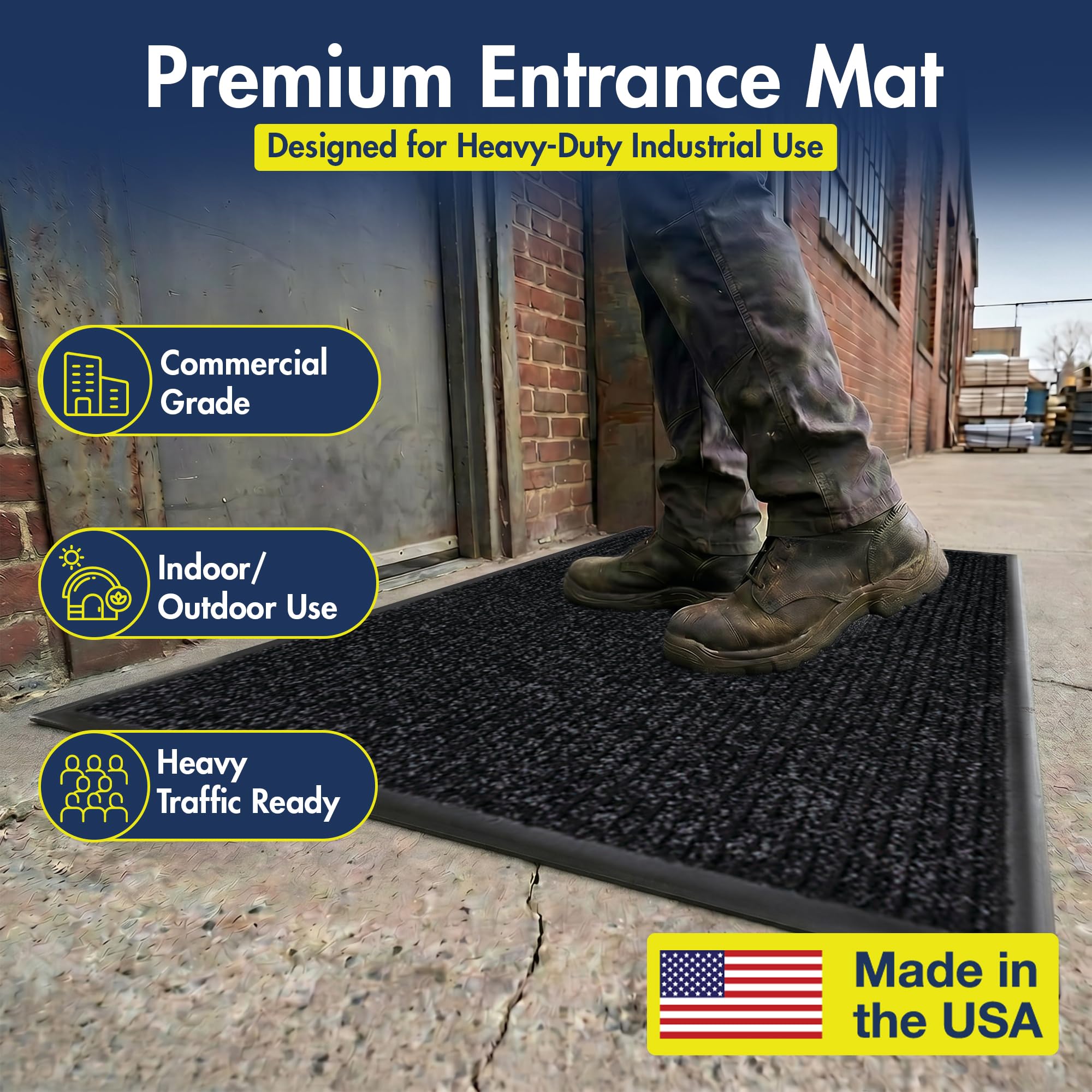 Notrax 109 Industrial Door Mat, 3' x 4' Charcoal, Made in the USA — Amazon image 3