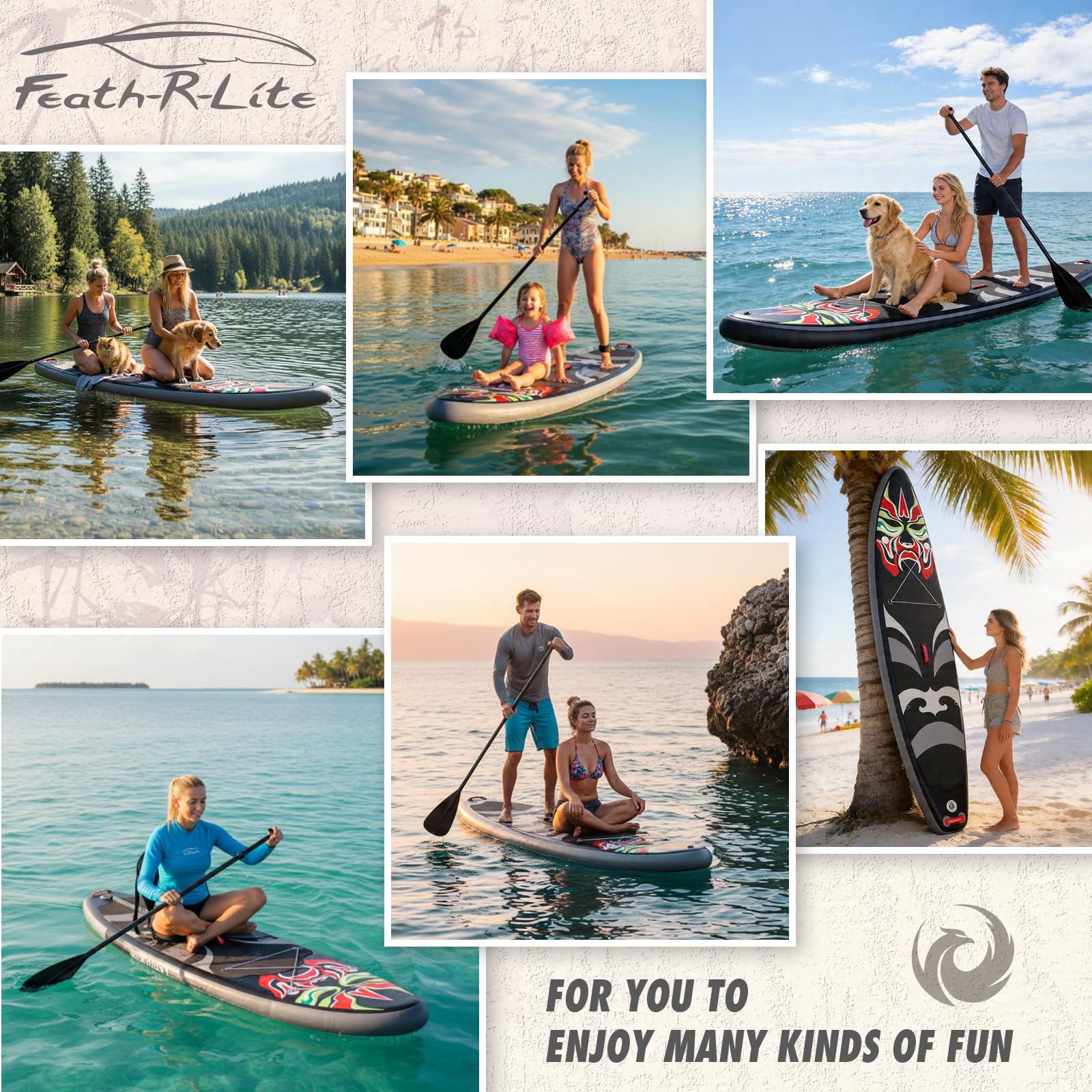 FEATH-R-LITE Aufblasbares Stand Up Paddle Board SUP mit Paddleboard Zubehör, Multifunktionale Paddle Boards Rutschfestes Deck Design für Erwachsene und Jugendliche