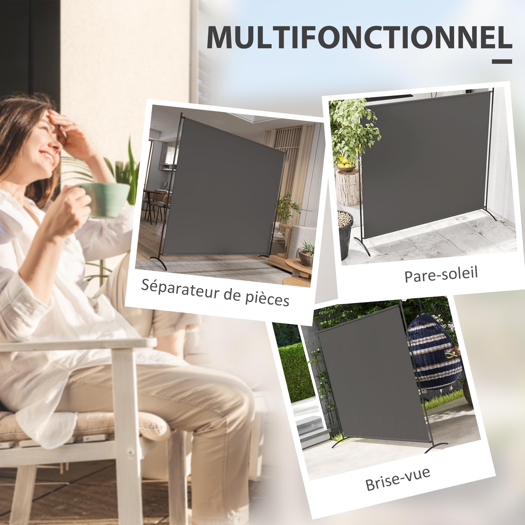 Outsunny 5,9FT hohe Einzelpanel-Sichtschutz für außen, Dunkelgrau
