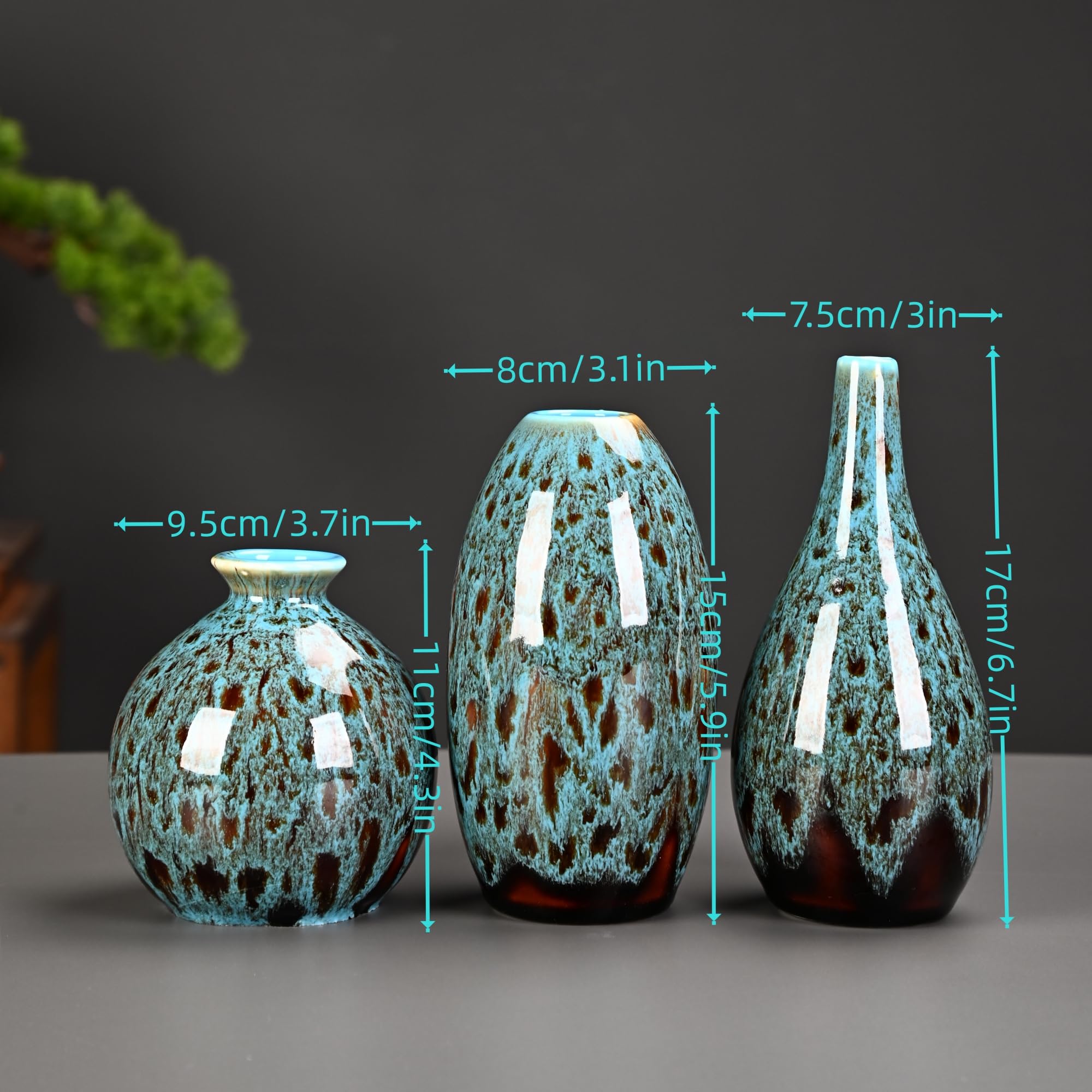 Dekorative Keramikvasen, türkisblau glasiert, Moderne Vase für Zuhause, Dekoration für Hochzeit, Esstisch, Party, Wohnzimmer, Büro, Schlafzimmer, 3 Stück Küche, Haushalt & Wohnen