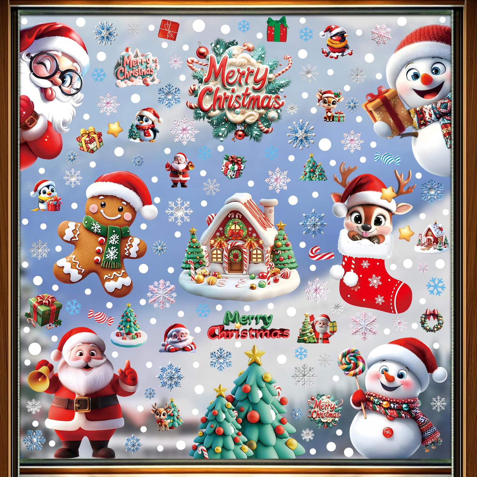 Adesivi natalizi per finestre, 263 pezzi, decorazioni natalizie, fiocchi di neve, Babbo Natale, renna per feste
