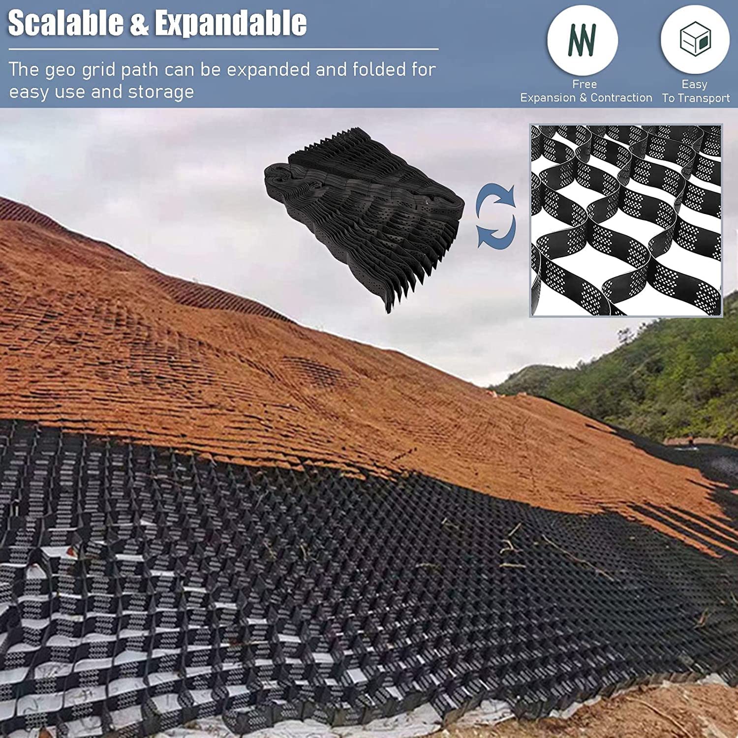 Waben-Pflaster aus Polyethylen, 5 x 8 m, durchlässig, für Hangvertiefung und Bodenstabilisierung, ideal für Erdwürmer, Bau- und Landschaftsbau