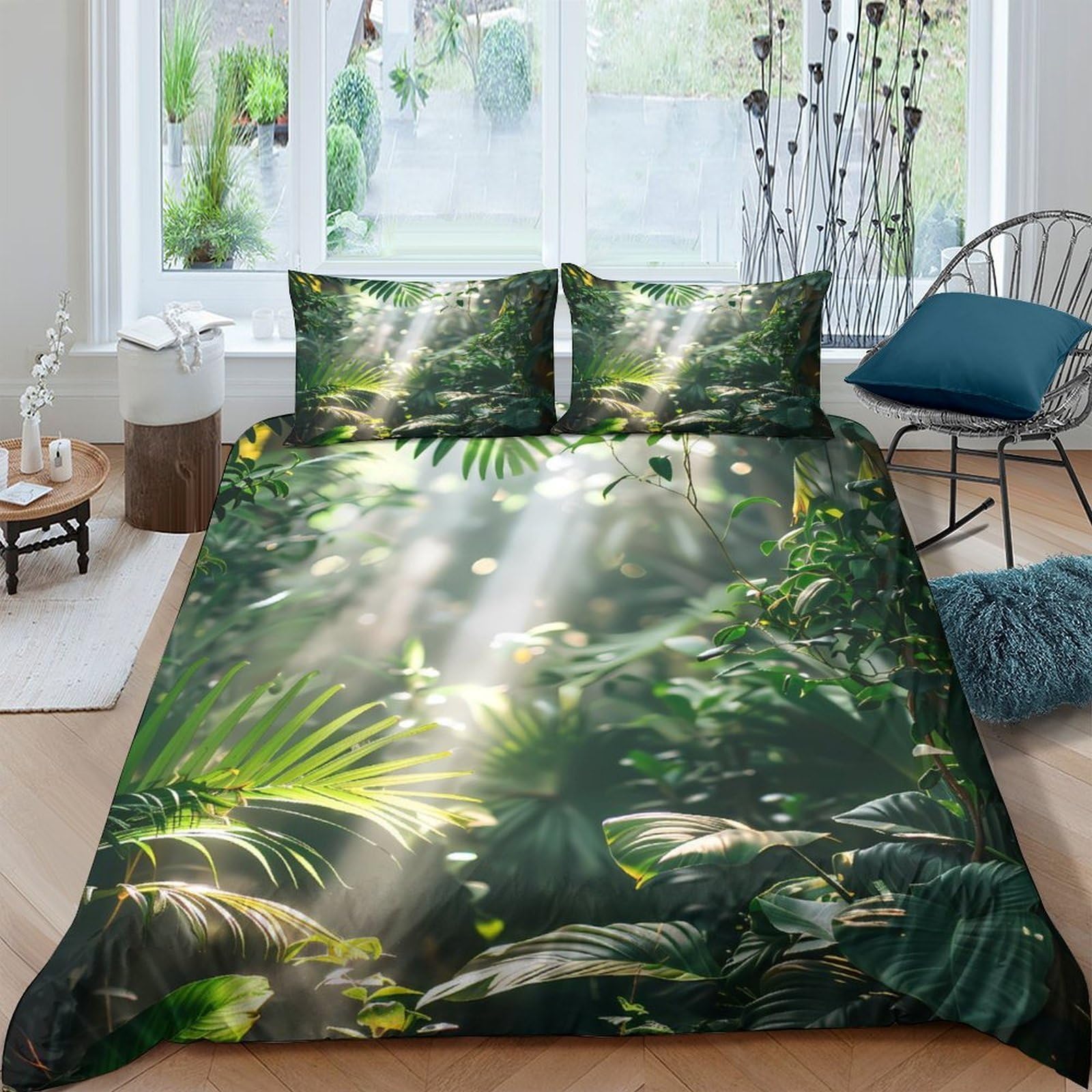 Ctjqhvkz Style-4 3D Printed Sunbeam Jungle Fitted Sheet Microfiber Anti-Slip Mattress Cover For Bedroom Guest Room Machine Washable Decor Single（135X200cm）