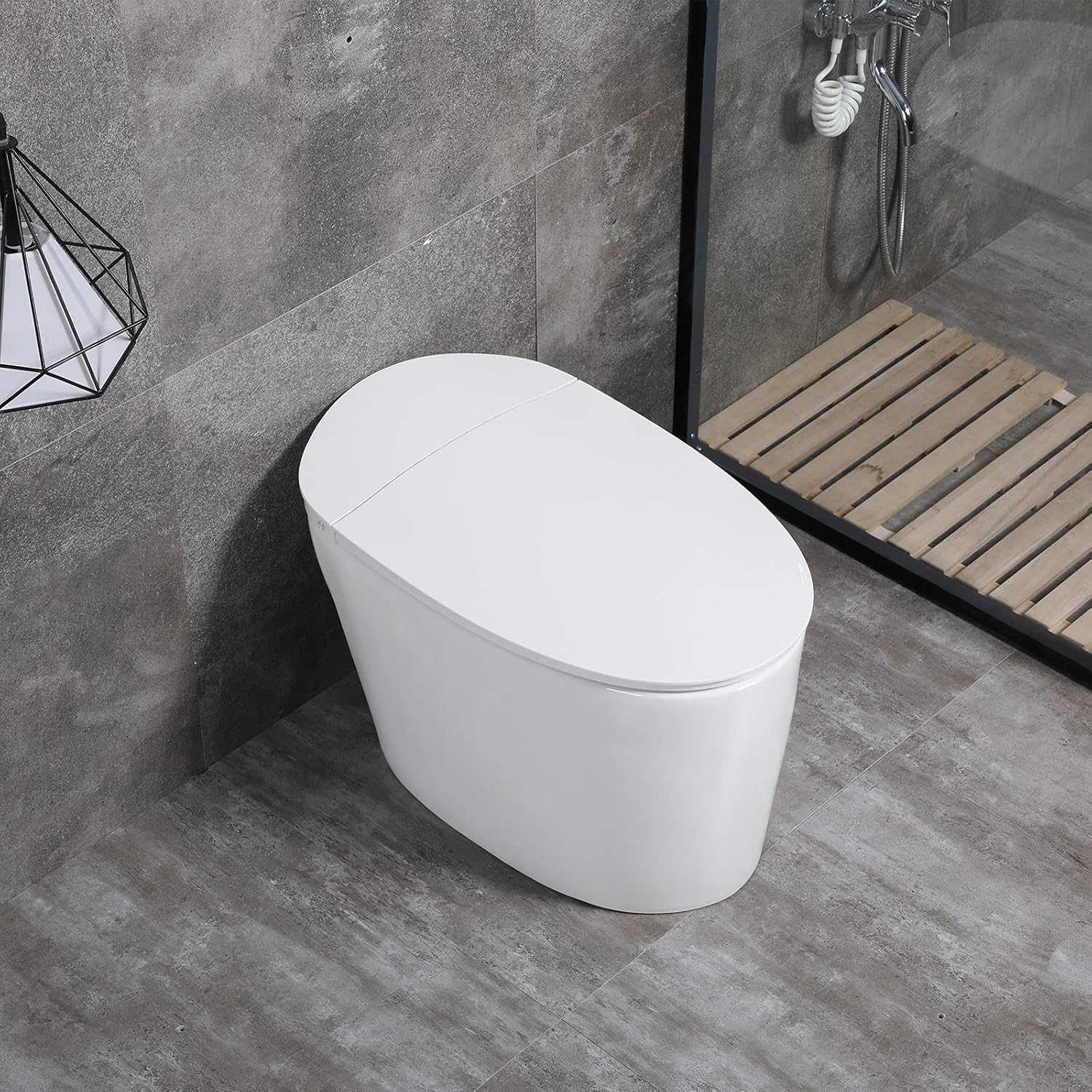 One Piece Smart Bidet Toilet Seat with Warm Water, Heated Bidet with Auto Sensory Closing Seat
