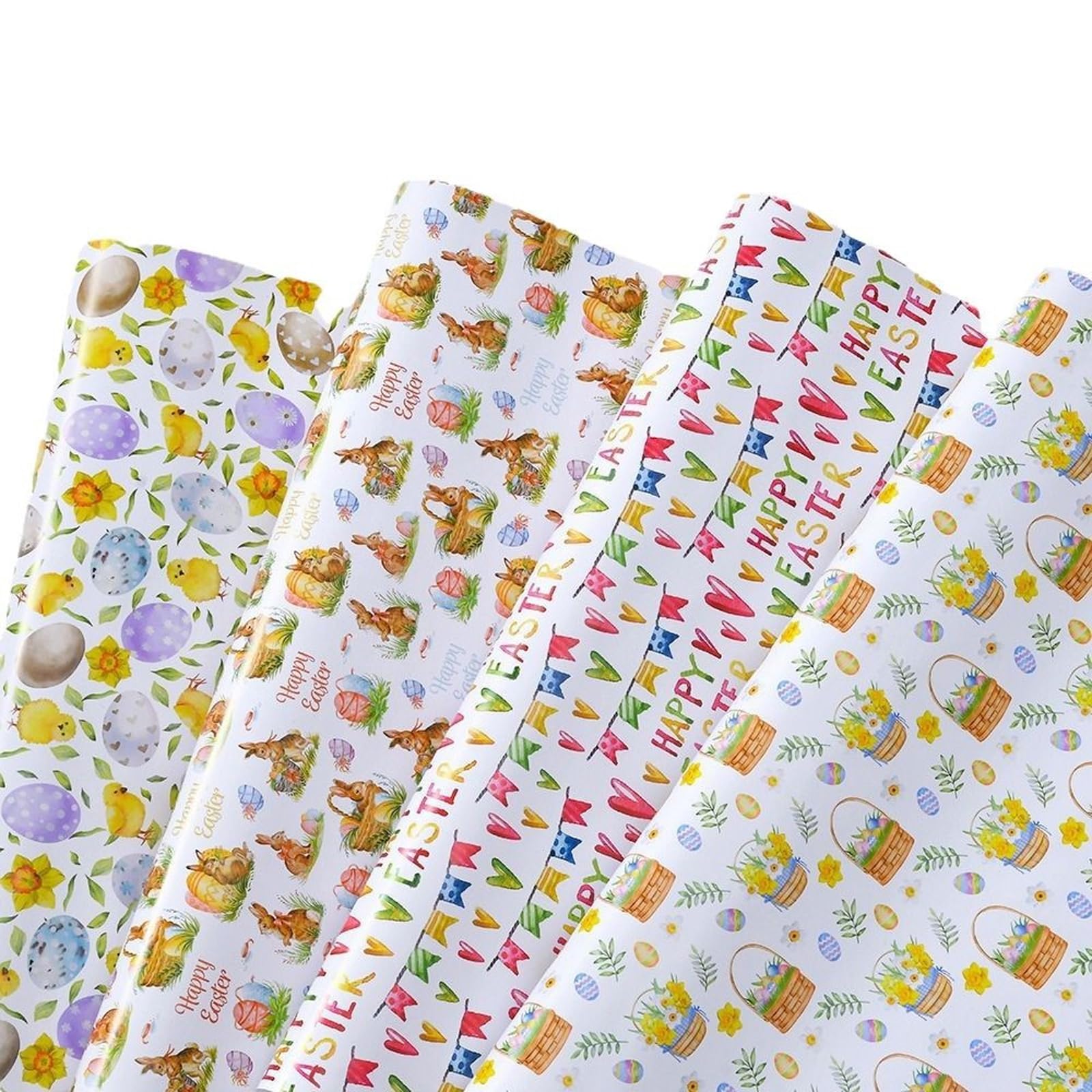 8pcs Easter Wrapping Paper Sheets Gift Wrap Recyclable Cute Bunny Egg Wrapping Paper Yellow Chick Flower Wrap Easter Birthday Kids Crafts Packaging Decorations (70x50cm)