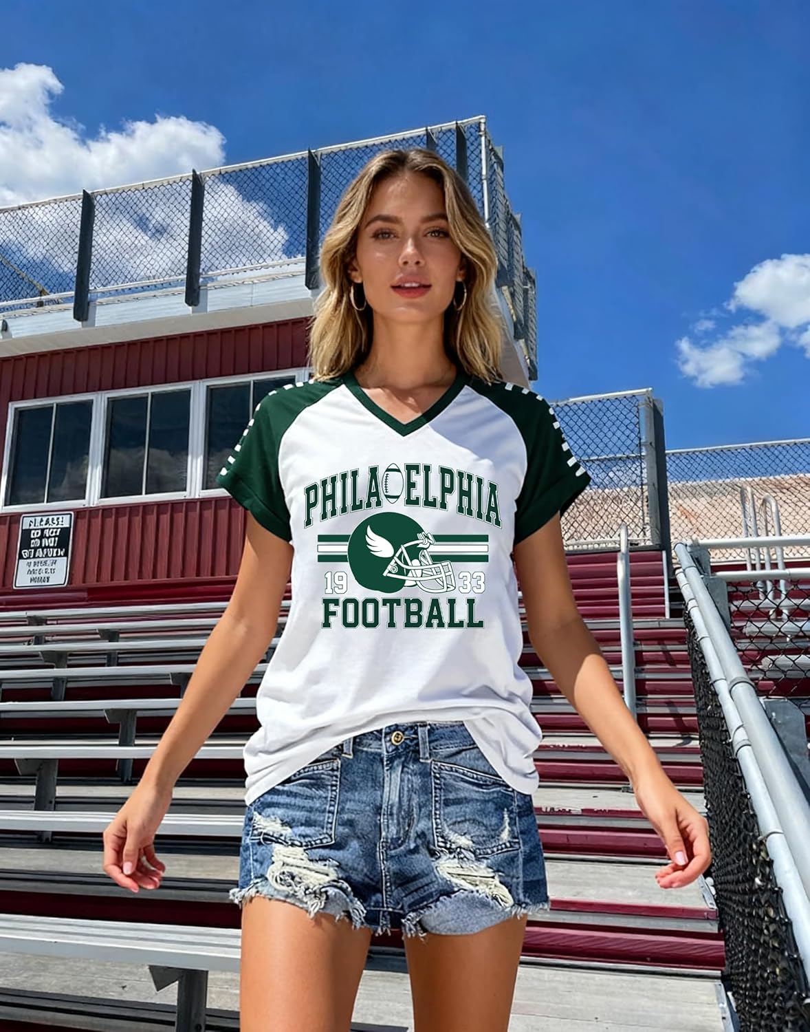 Football Shirts for Women Game Day Outfits Cute Graphic Jersey Team Fan Tee Tops V Neck Short Sleeve Shirts - Image 4