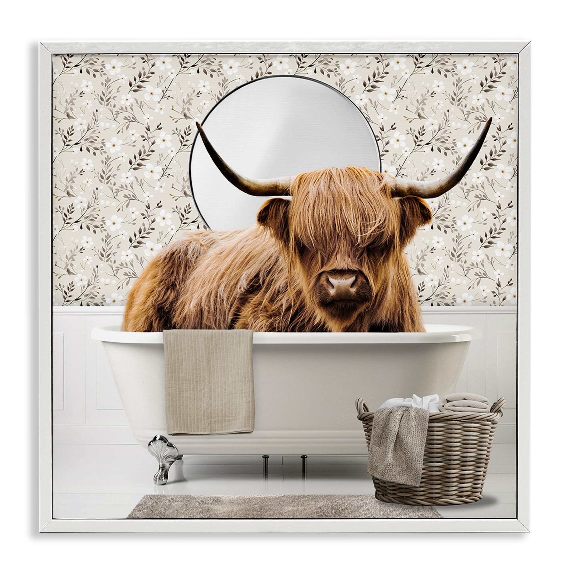 Stupell Industries 'Cottage Cattle Bath Time', Framed Giclee Art, White, 12 x 12 Inches, Easy to Hang and Sturdy, Made in USA, by CAD Designs
