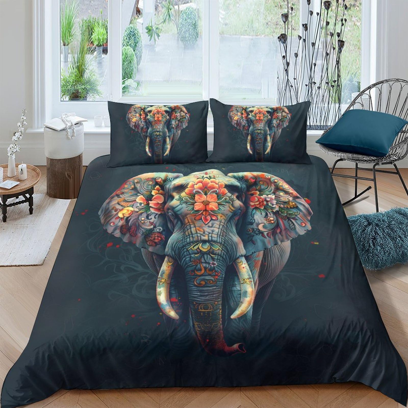 Ctjqhvkz Style-4 3D Printed Colorful Elephant Fitted Sheet Microfiber Soft Non-Slip Artistic Jungle Bed Cover For Bedroom Living Room Single（135X200cm）