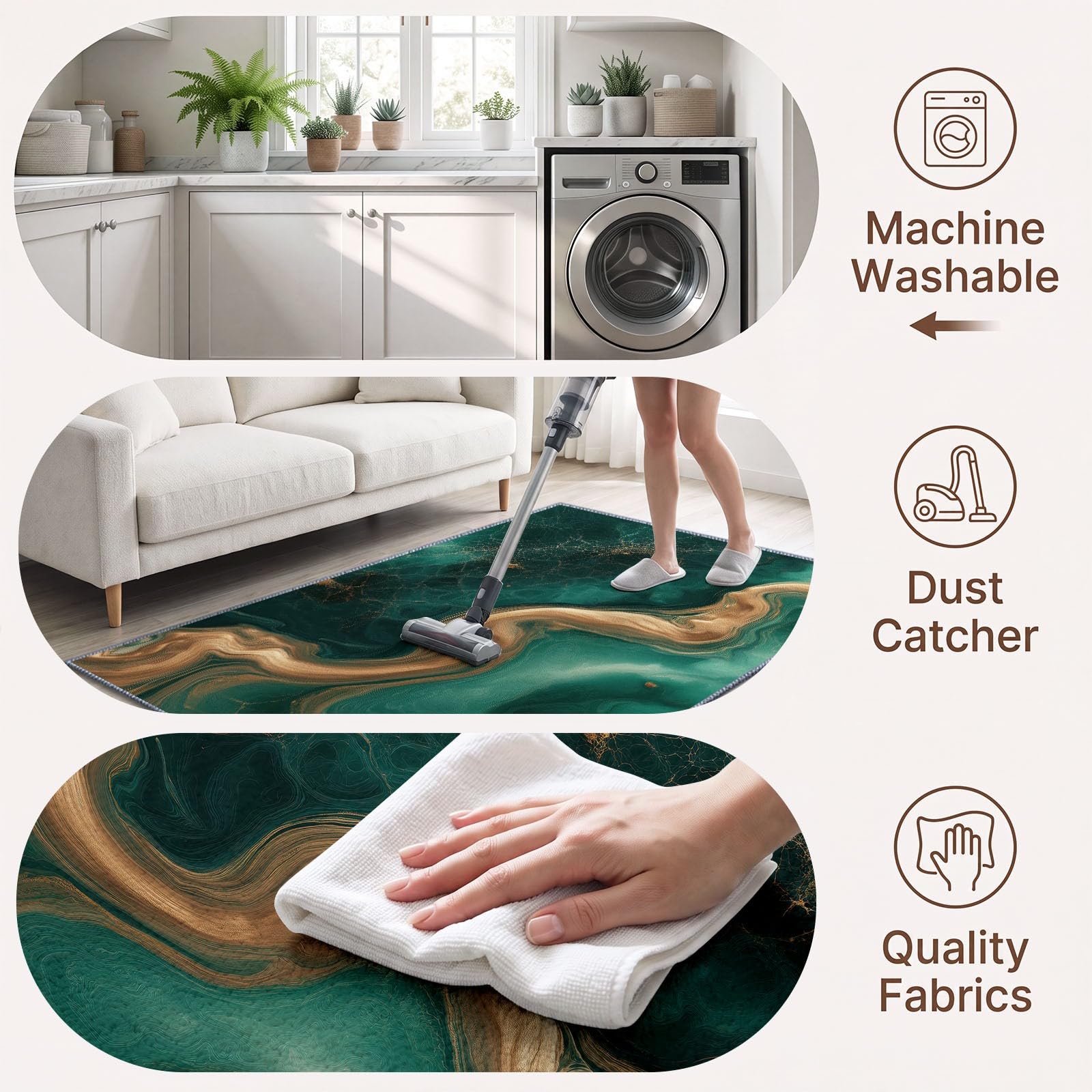 Générique Tapis Moderne Abstrait Fluide Doux Antidérapant 160 x 230 cm, Décoratif Poils Courts Vert et Or Marbre Vortex Élément Facile d'entretien pour Chambre Salon Salle à Manger