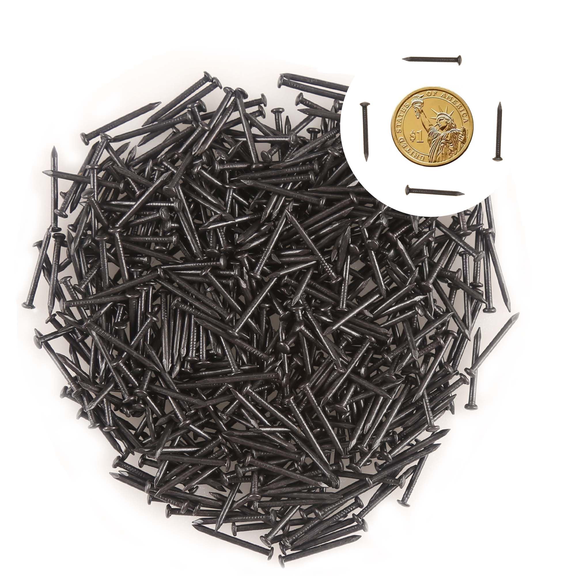 newlng 500PCS Small Nail Round Head Tiny Nails String Art Nails Hand-Made Hardware Accessories Fasteners Mini Nail 1.5mm X 20mm/0.06"X0.8"(DXL) Black