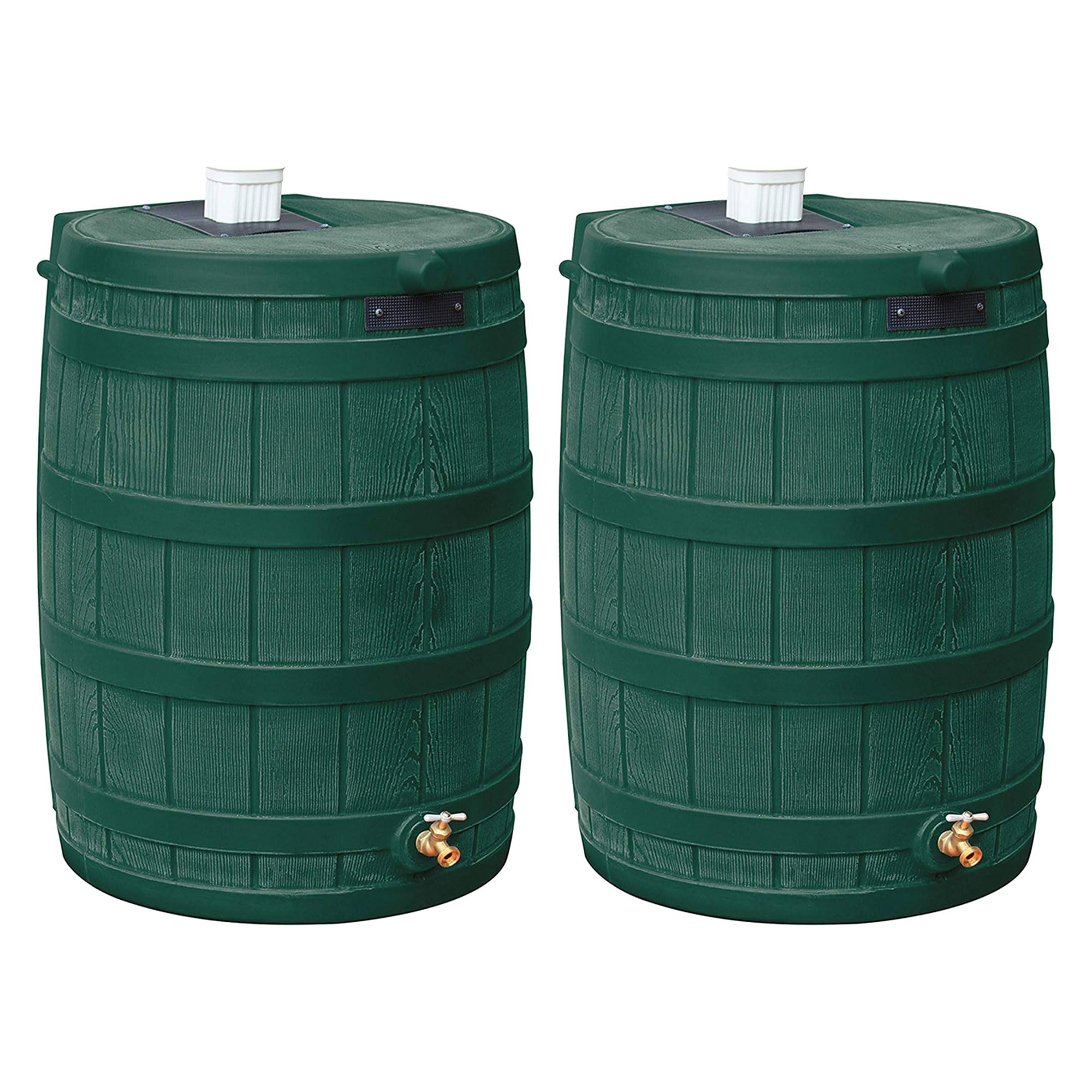 Good Ideas Rain Wizard Water Collection Barrel, 50 Gallon, Green, 2 Pack